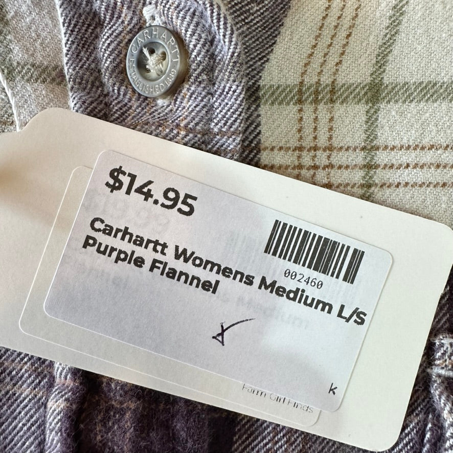 Carhartt Womens Medium Button Up Flannel Shirt Purple Plaid long sleeve