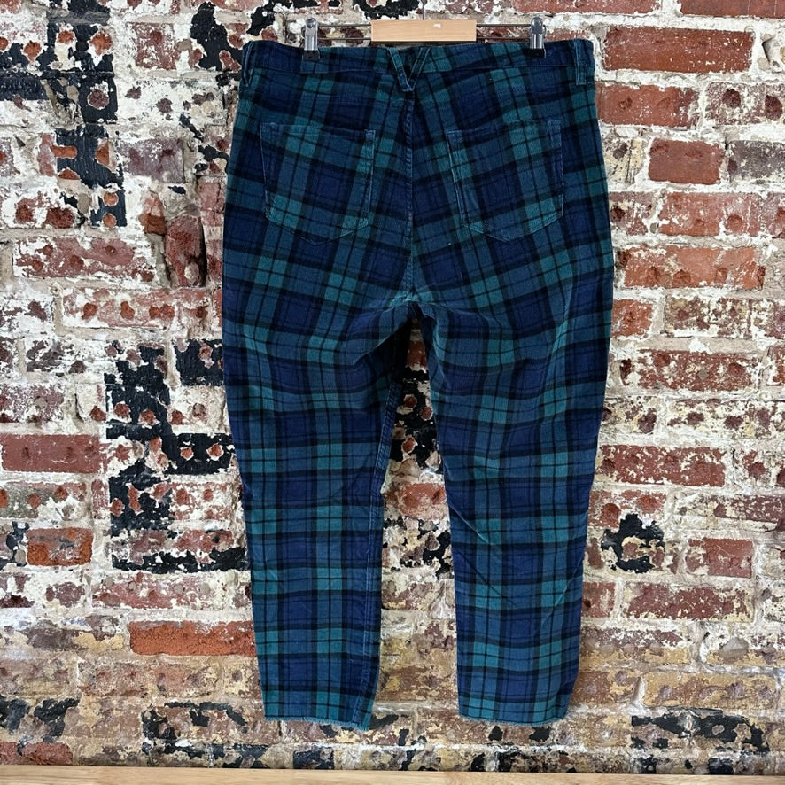 Vineyard Vines Straight Crop Women’s 33 Corduroy Pants Plaid Blue Green Holiday