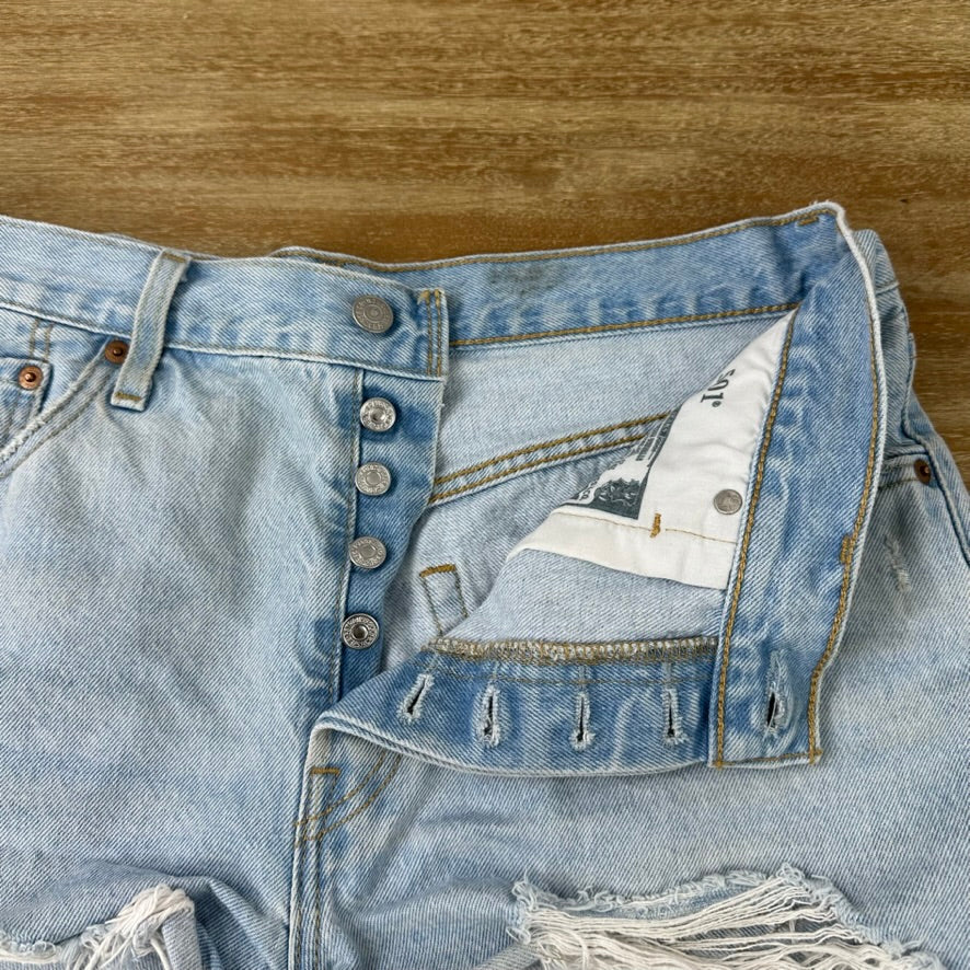 Levi's Cut Off Denim Blue Jean Shorts Womens 33 Distressed - 34x2"