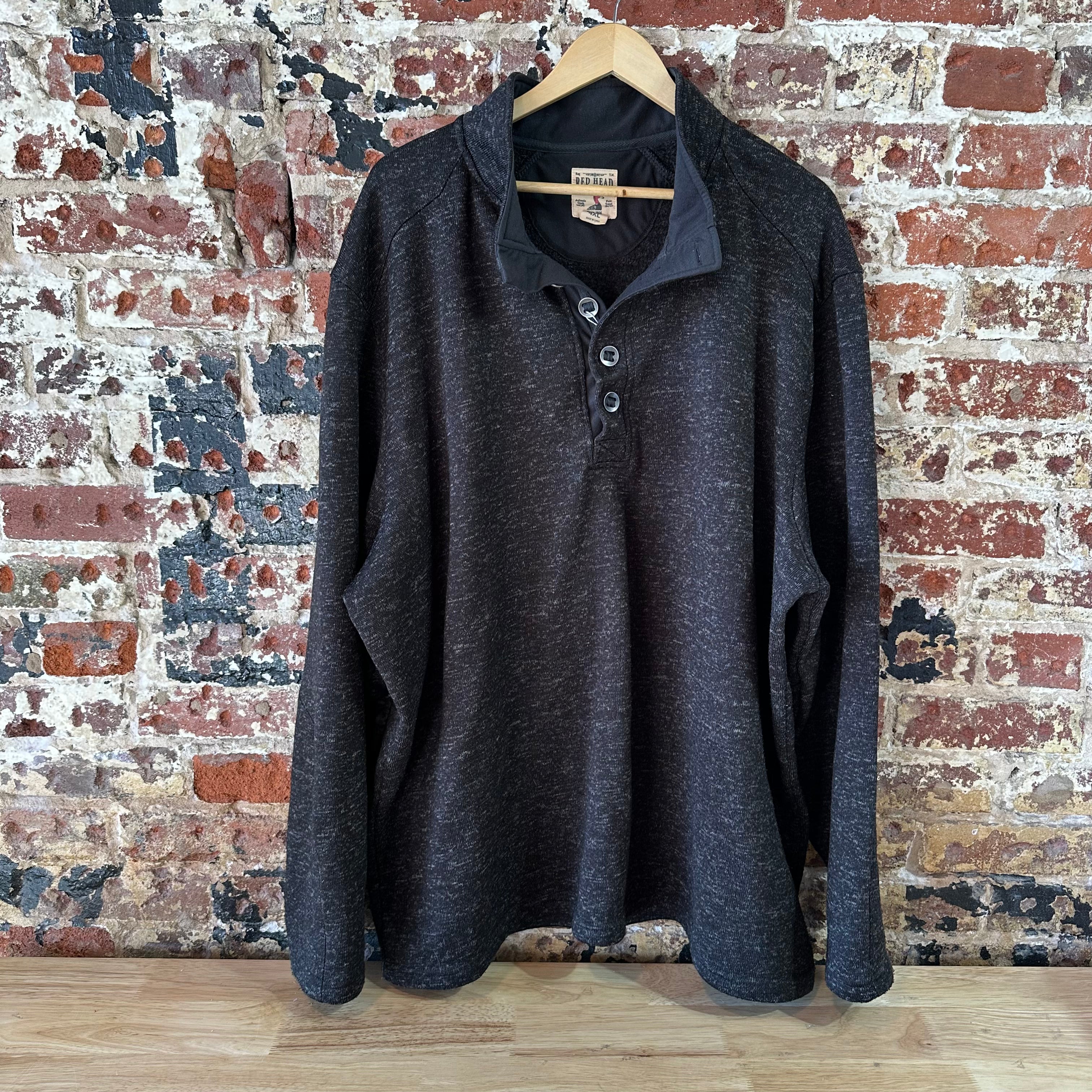 Red Head Pullover Sweater Mens 4XL Brown 1/4 Button Heathered Knit Fleece