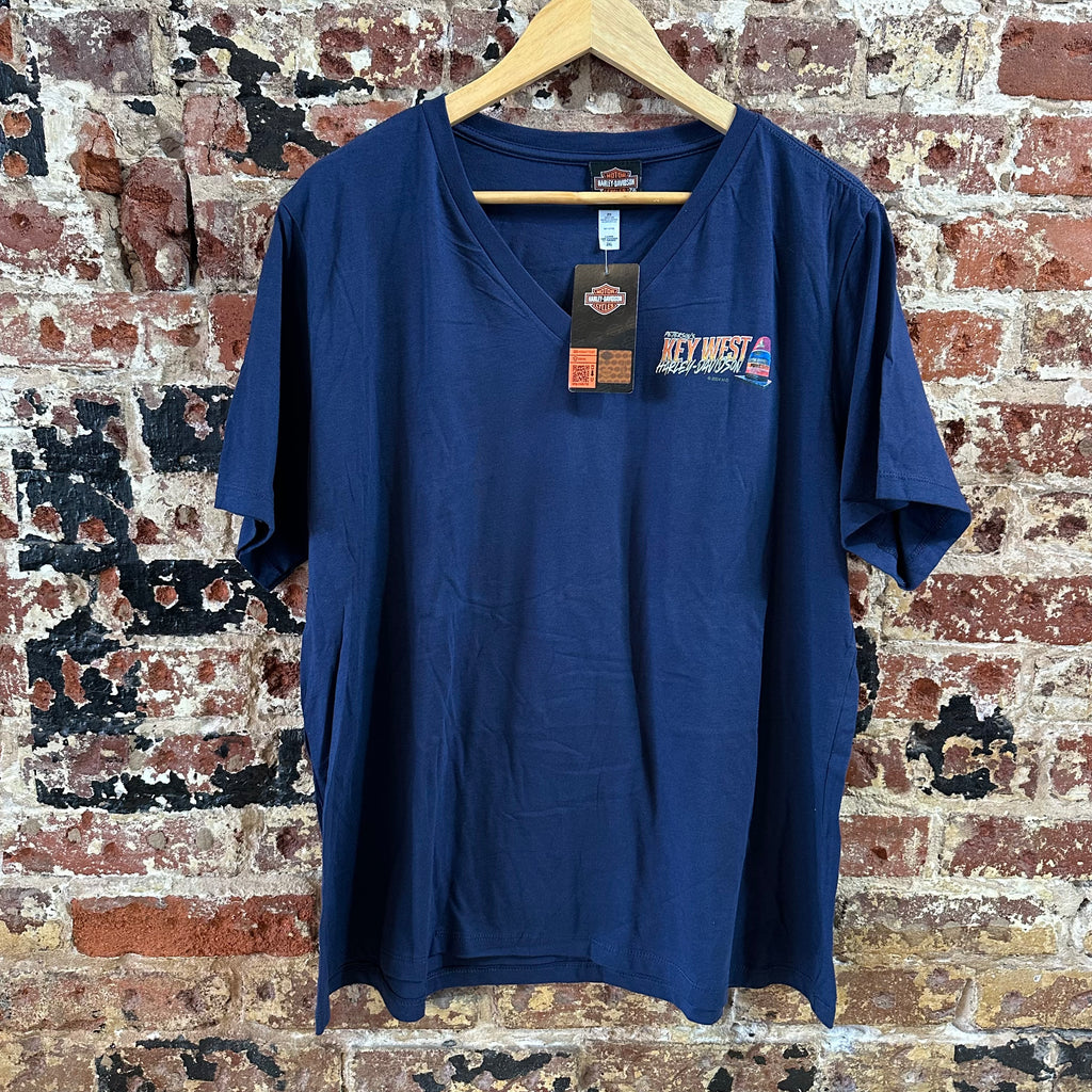 Harley Davidson Women's 2XL Short Sleeve Blue T-Shirt V-Neck NEW