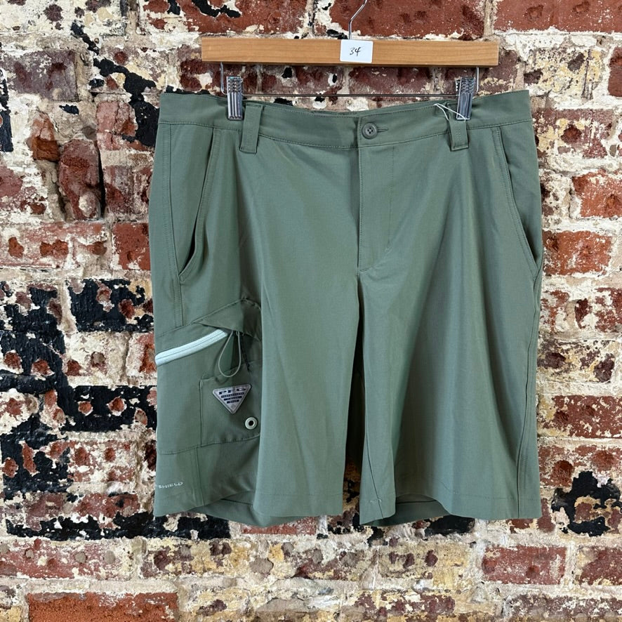 Columbia PFG Shorts Mens 34 Green Fishing Outdoor Hiking 9" inseam