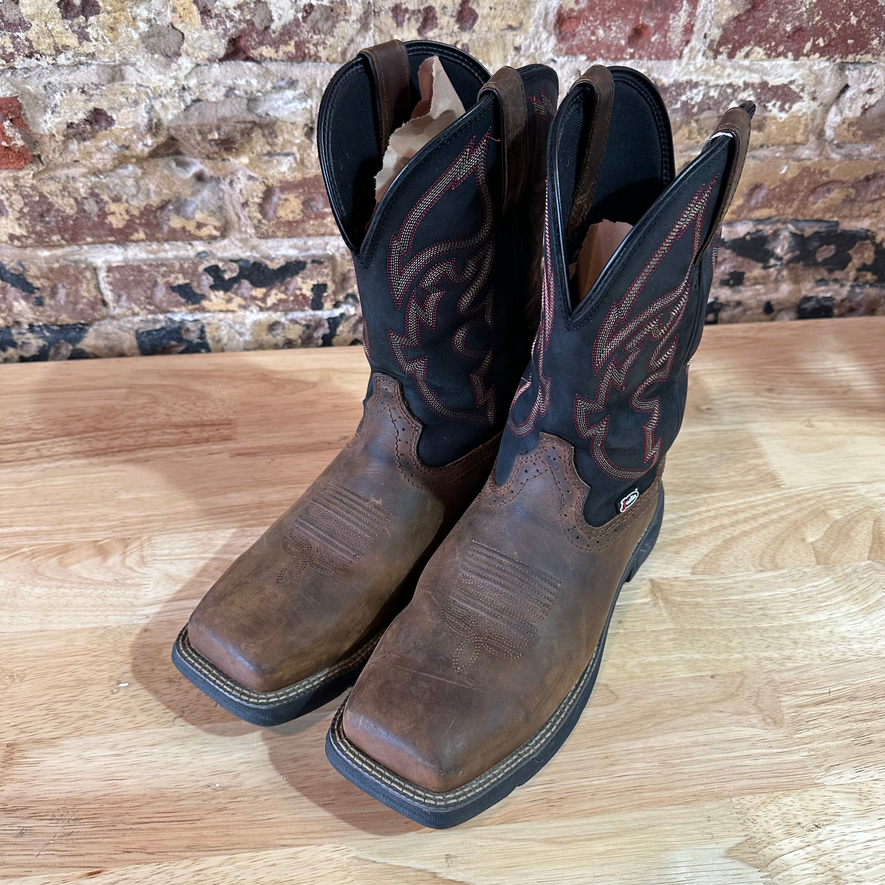 Justin WK4337 Mens Brown Black Leather Waterproof Comp Toe Work Boots Sz 10 D