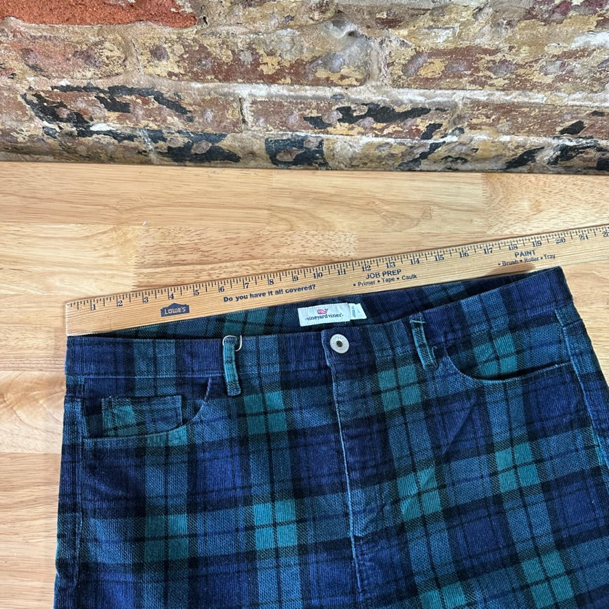 Vineyard Vines Straight Crop Women’s 33 Corduroy Pants Plaid Blue Green Holiday