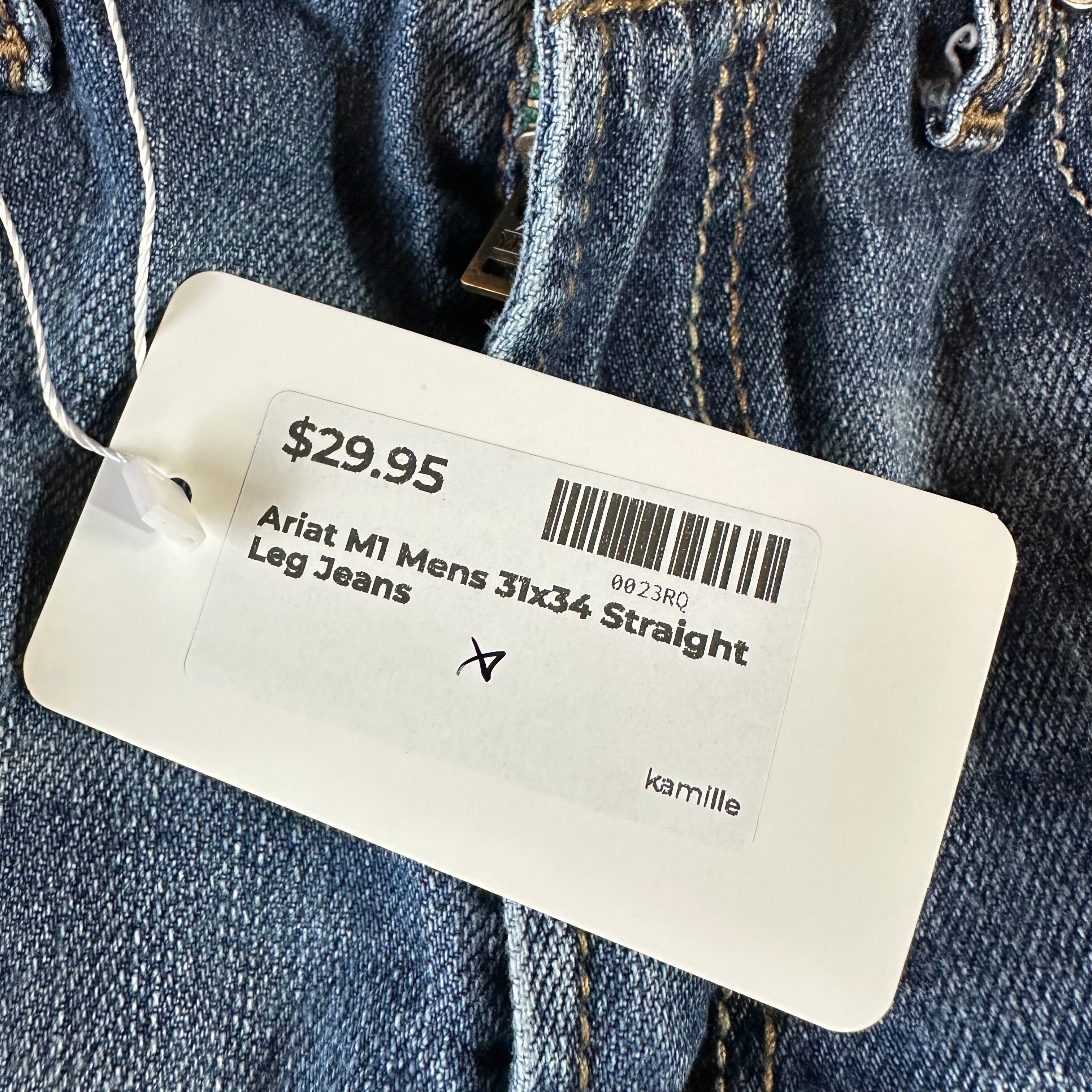 Ariat M1 Vintage Straight Blue Jeans Men's 31x34 Western Cowboy