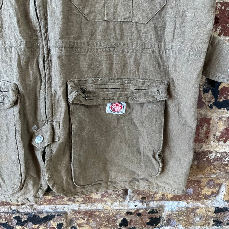 On The Brink Vest 90’s Vintage Fishing Hunting Utility Cargo Mens XL Tan
