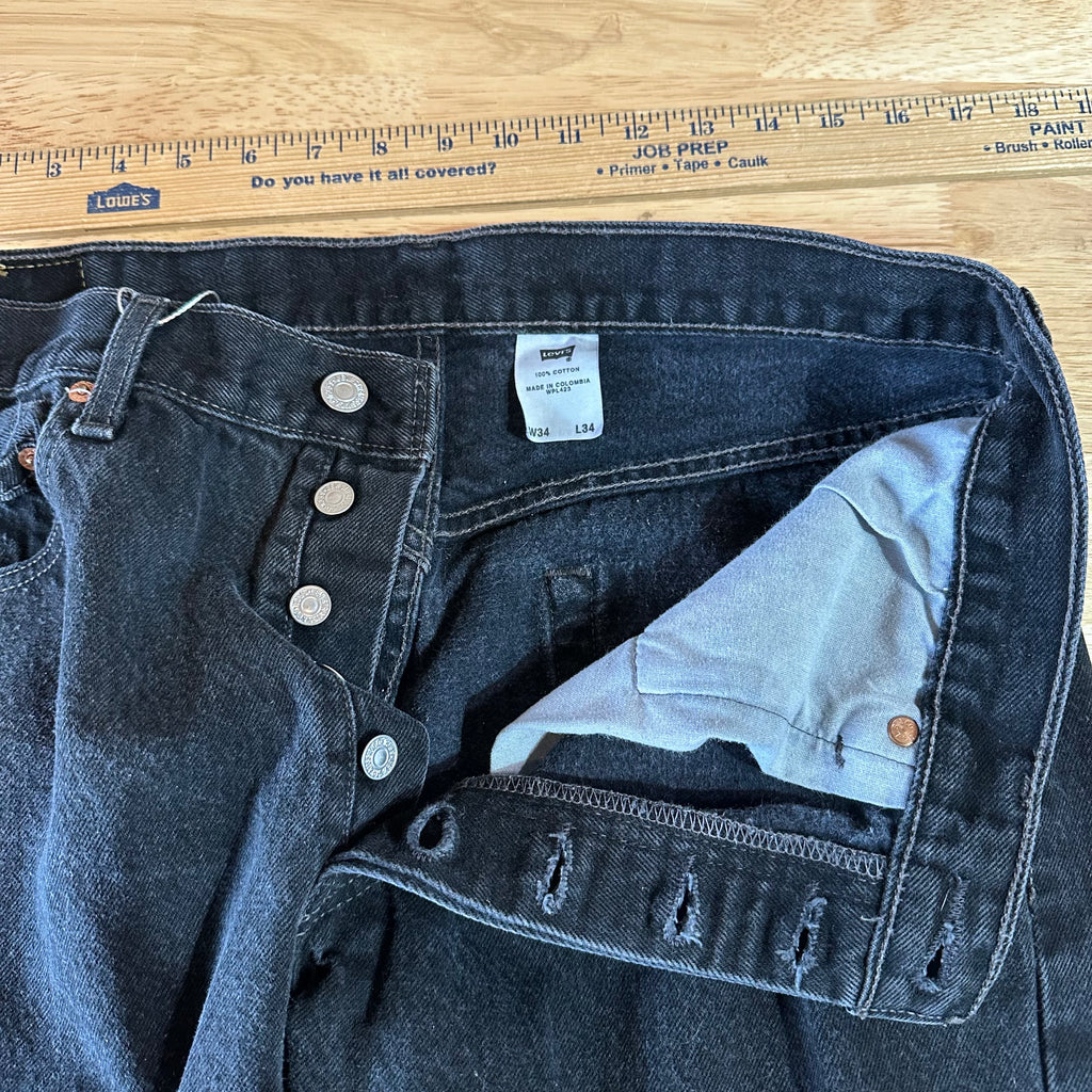 Levis 501 Mens 36x34 Denim Black Straight Leg Jeans