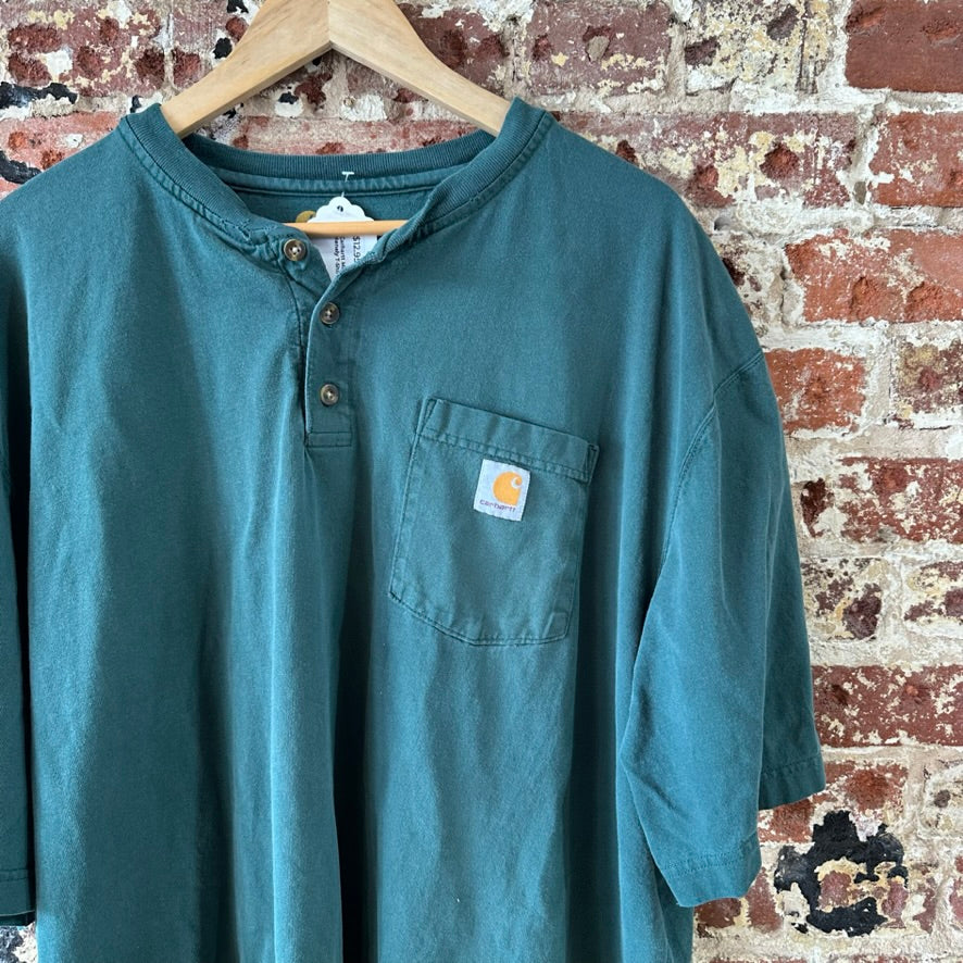 Carhartt Men's 2XL Short Sleeve T Shirt Henley Logo Pocket T Green