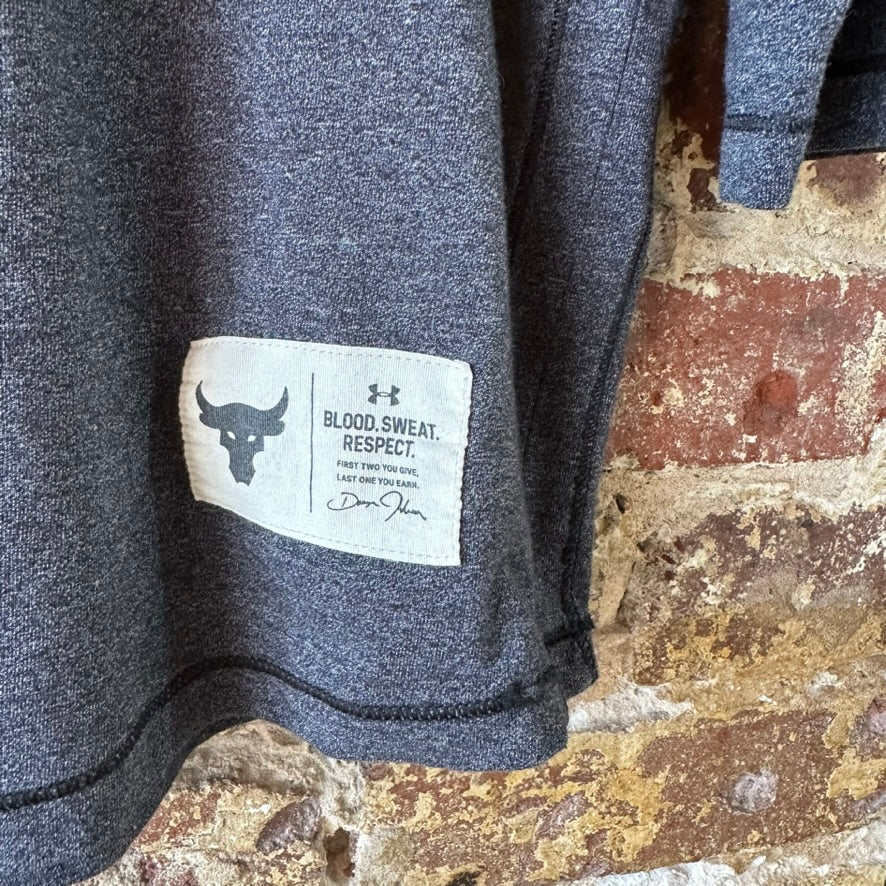 Under Armour Project Rock Henley Shirt Med Gray 3/4 Sleeve HeatGear Blood Sweat