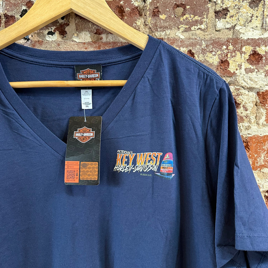 Harley Davidson Women's 2XL Short Sleeve Blue T-Shirt V-Neck NEW