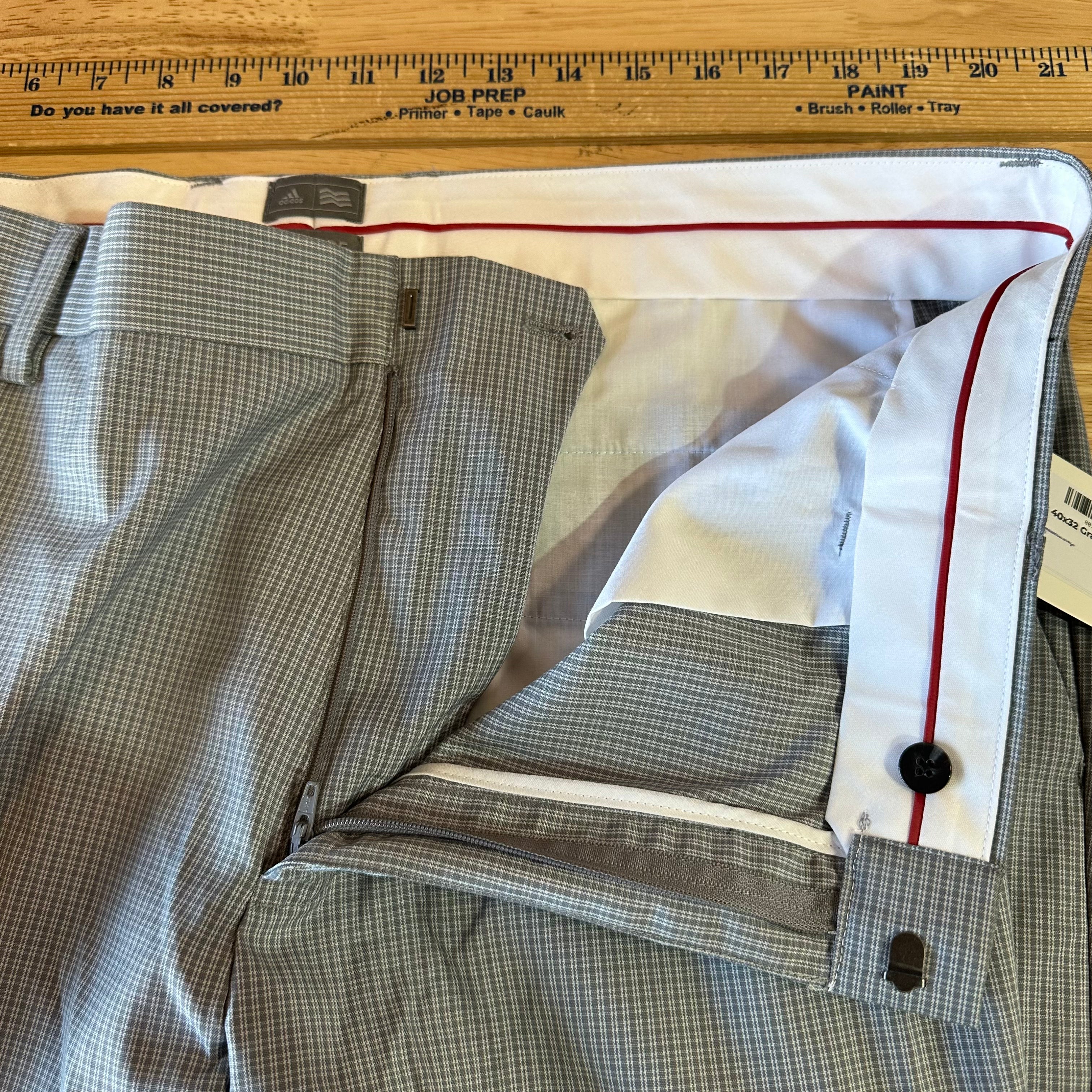 Adidas Golf Pants Men's 40x32 Gray Performance Chino Madi P Check NEW