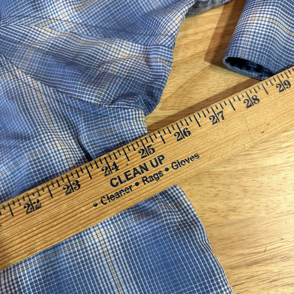 Duluth Trading Mens XL Button Down Shirt Blue Plaid Long sleeve Nylon