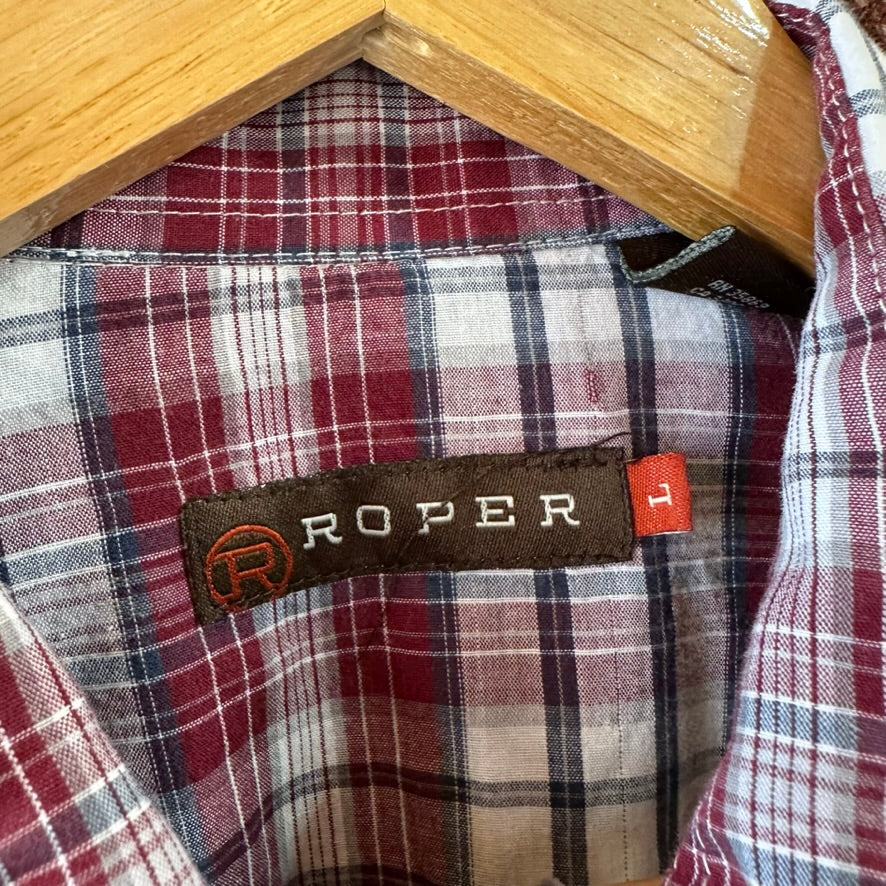 Roper Pearl Snap Shirt Men's Large Red Plaid Western Long Sleeve Pocket