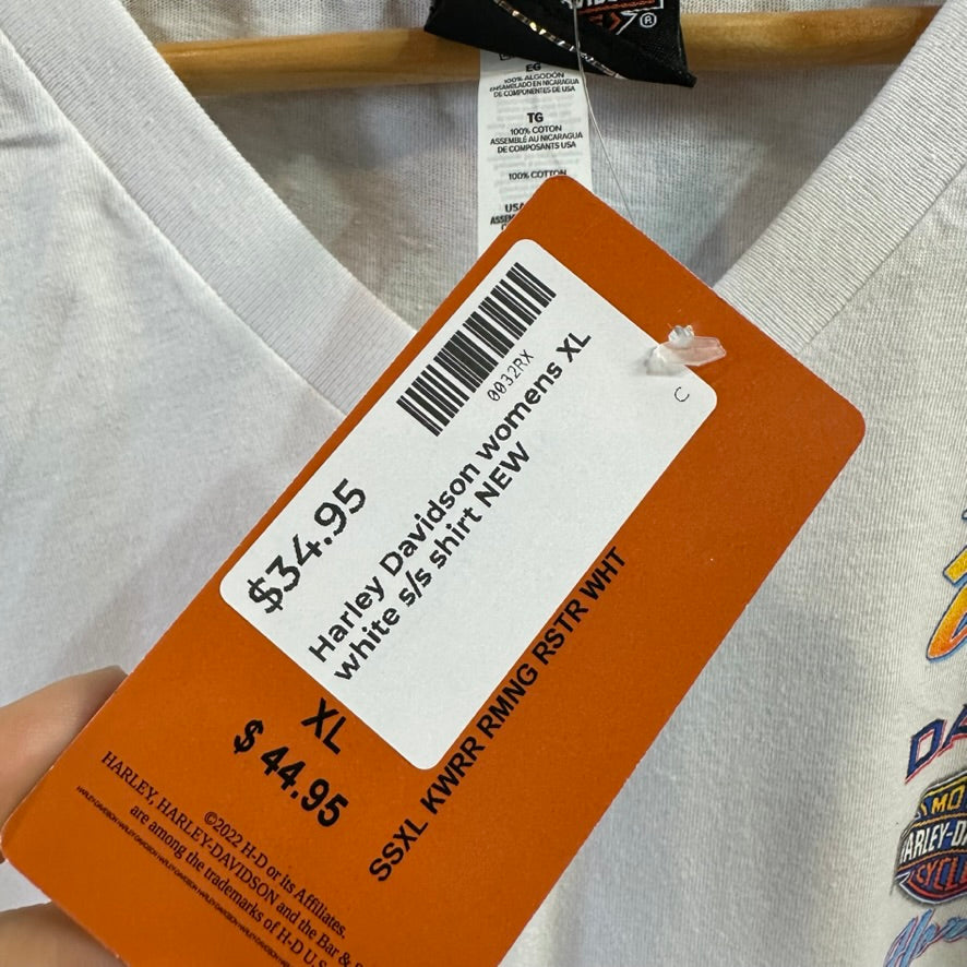 Harley Davidson Women's XL Short Sleeve White T-Shirt V-Neck NEW