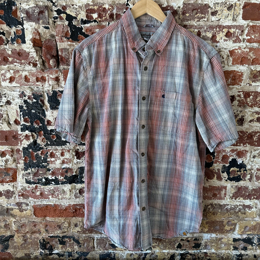 Carhartt shirt button up Short Sleeve Work Shirt Red Plaid Casual Mens Large