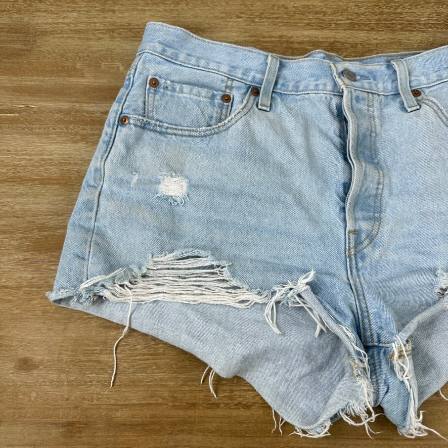 Levi's Cut Off Denim Blue Jean Shorts Womens 33 Distressed - 34x2"
