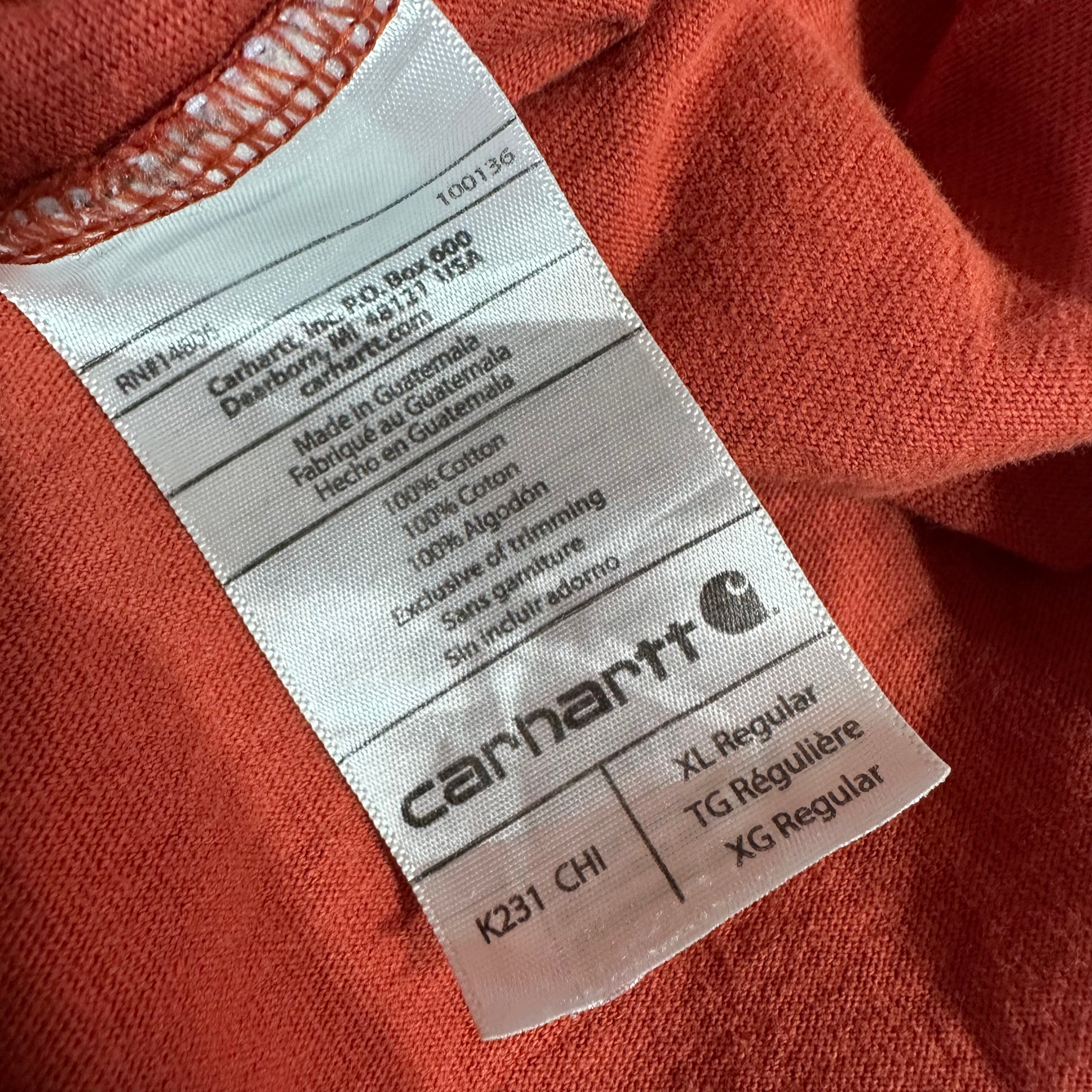 Carhartt Men's XL Original Fit Long Sleeve T Shirt Orange