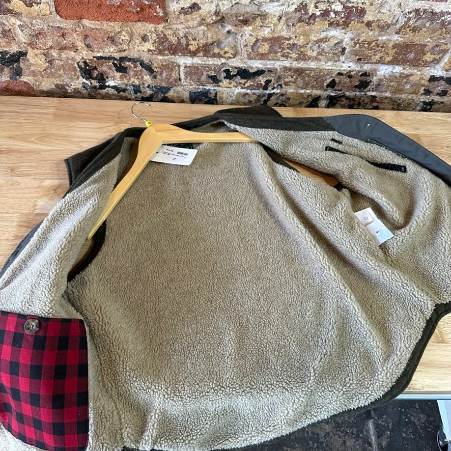 Woolrich Vest Mens Medium Wool Green Plaid Sherpa Lined Zipper Outdoor