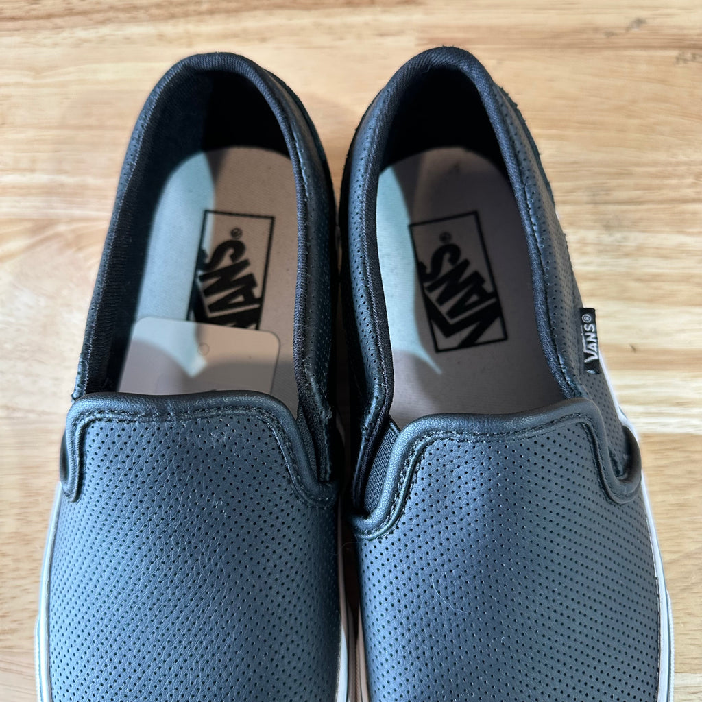 VANS Off The Wall Perf Leather Asher Black Slip On Skate Shoes Womens 7