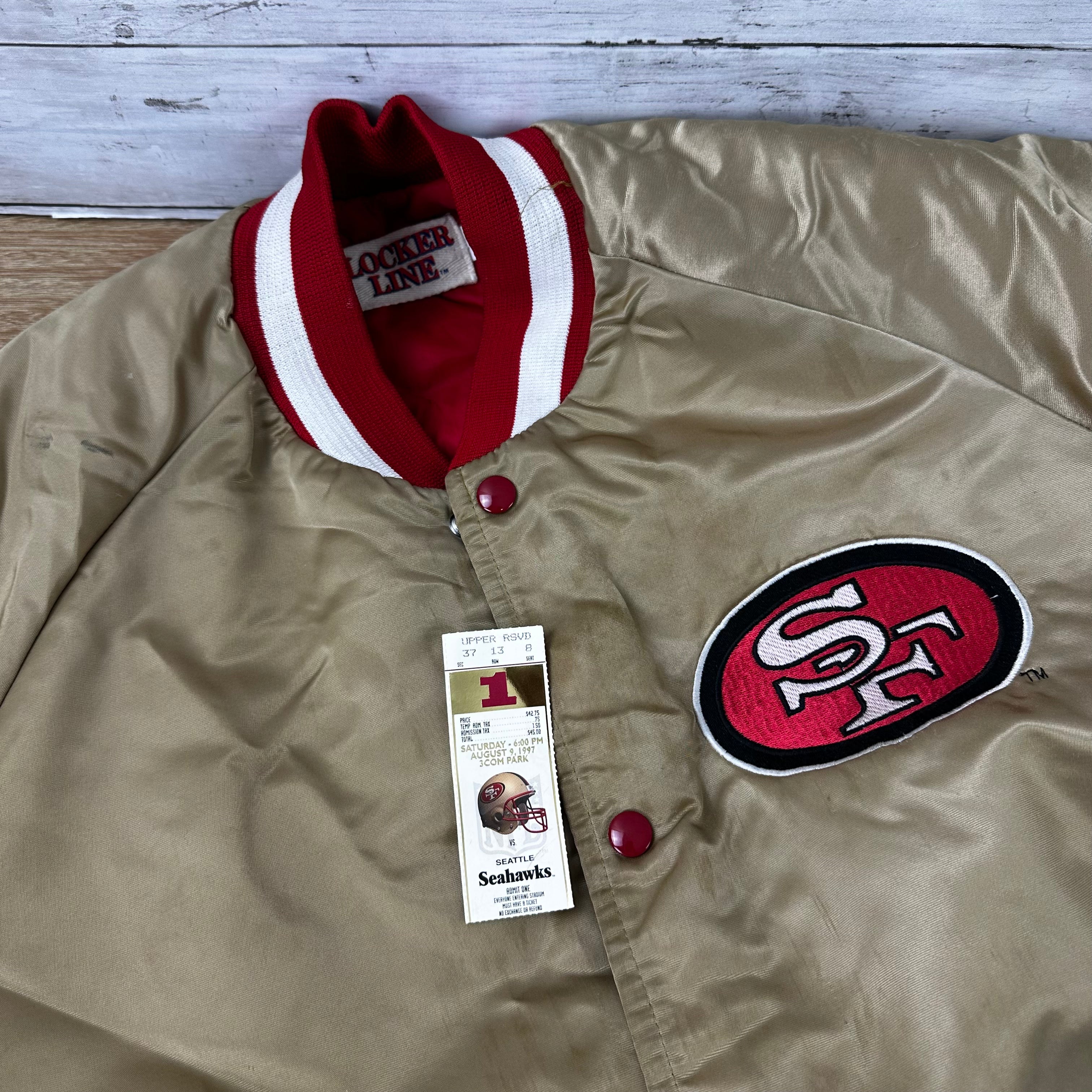 Vintage San Francisco 49ers SF Gold Satin Jacket Locker Line Mens Large