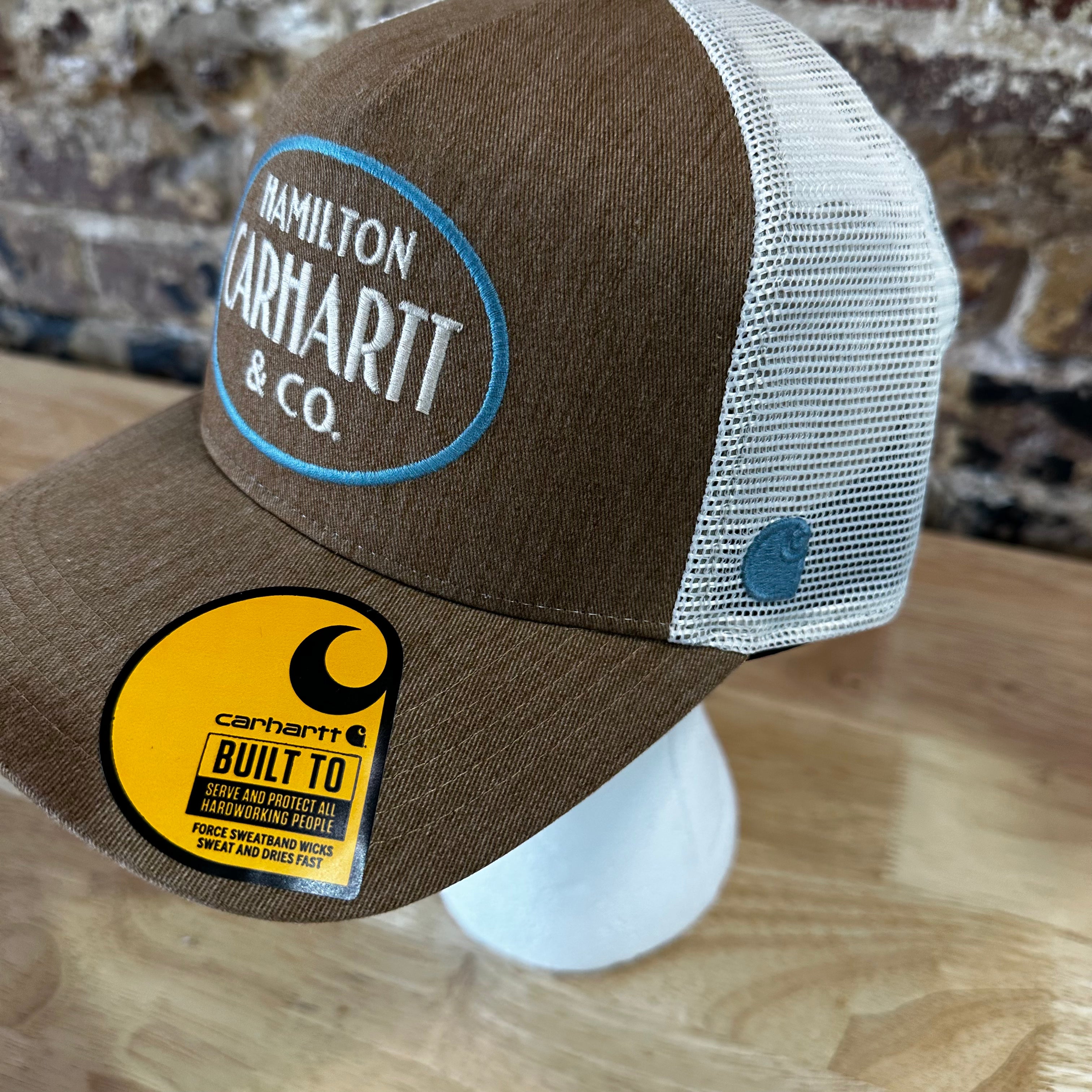Carhartt Force Twill Mesh-Back Hamilton SnapBack Trucker Hat White Brown New