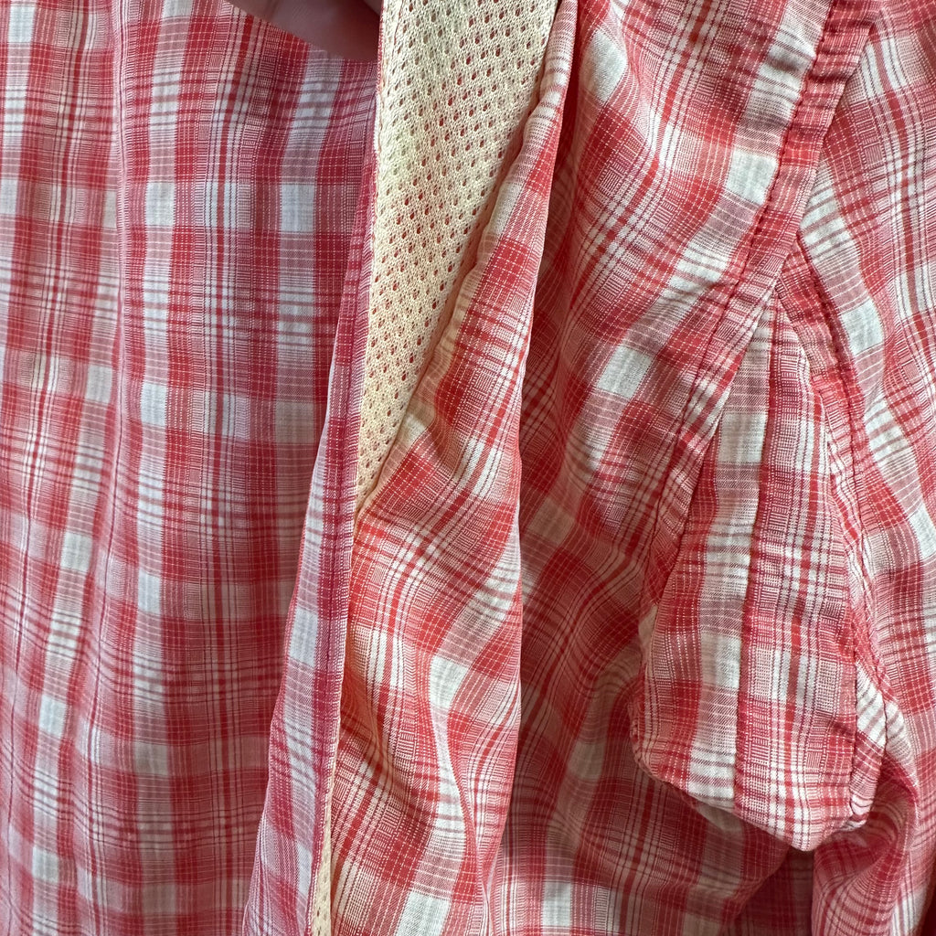 Duluth Trading Womens Medium Button Up Shirt Orange Plaid Long sleeve vented