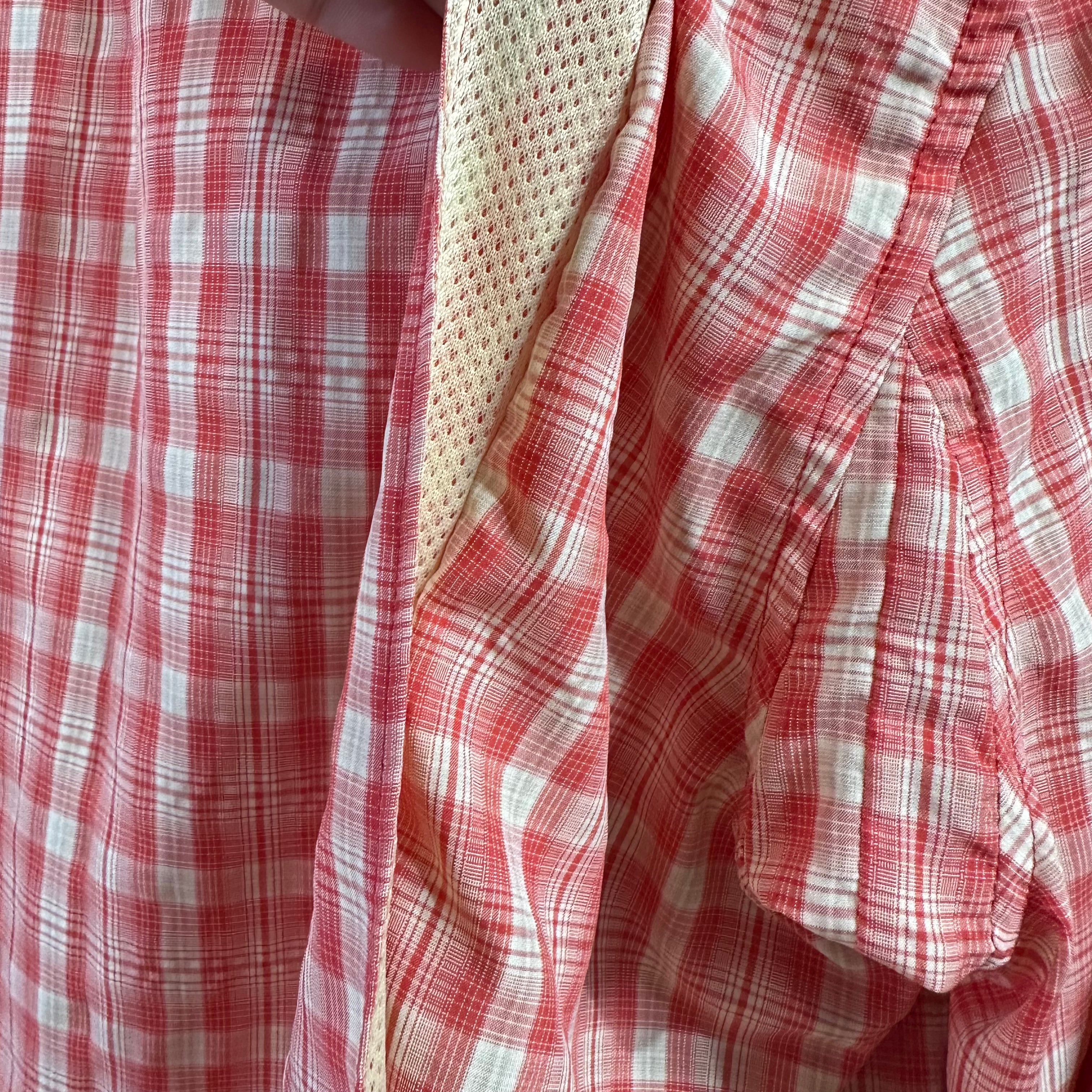 Duluth Trading Womens Medium Button Up Shirt Orange Plaid Long sleeve vented