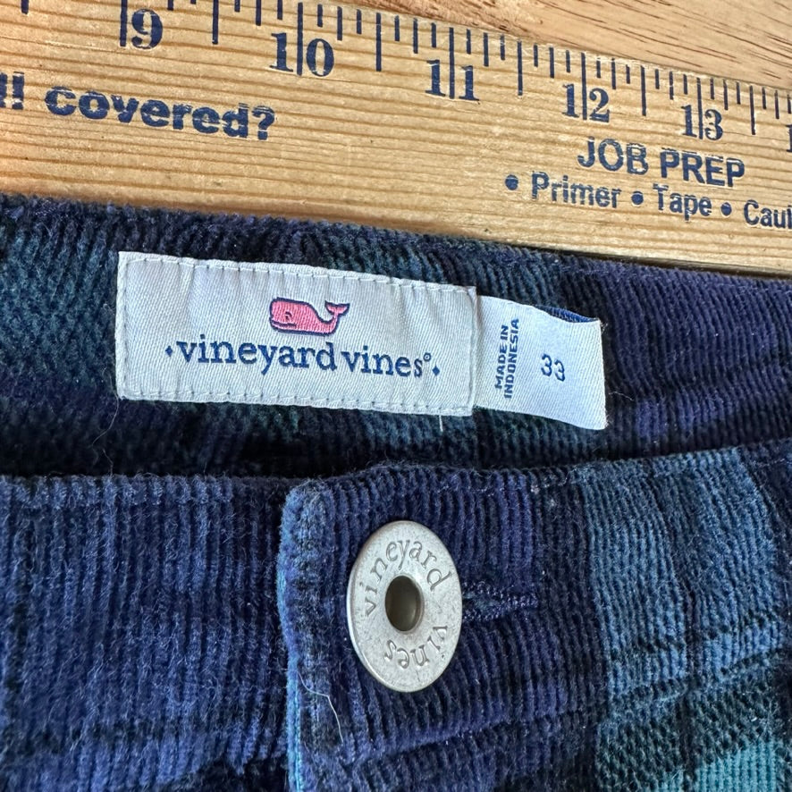 Vineyard Vines Straight Crop Women’s 33 Corduroy Pants Plaid Blue Green Holiday