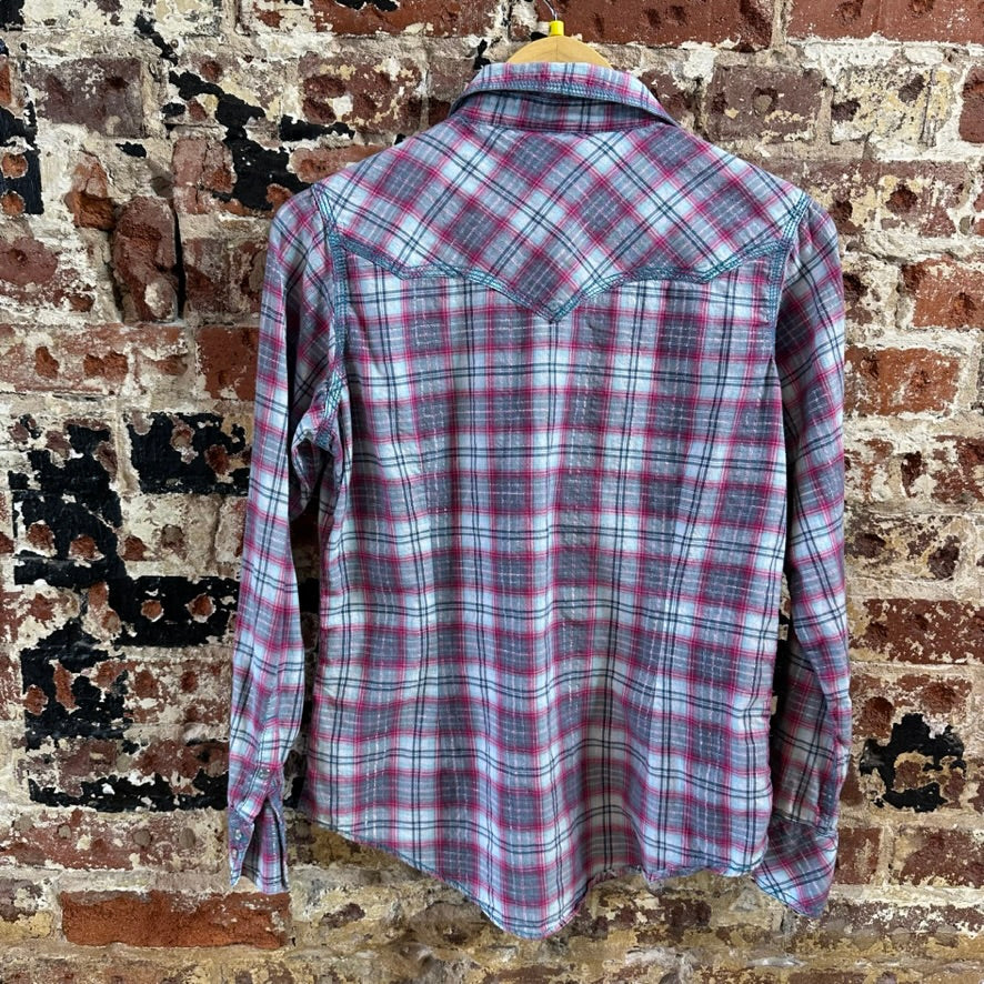Ariat Womens Shirt Long Sleeve Snap Button Front Plaid Western Print Medium
