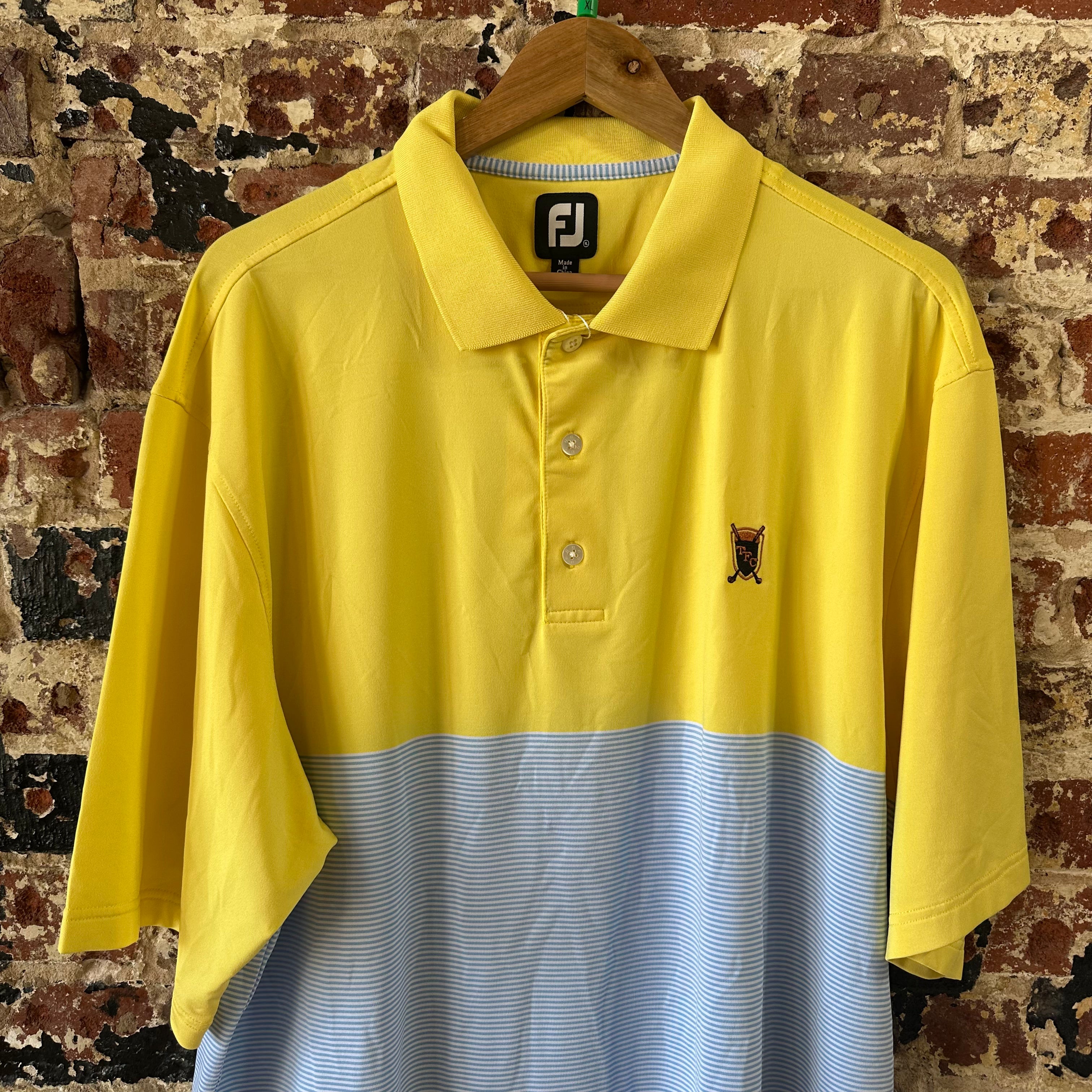 Footjoy Golf Shirt Mens XL TFC yellow blue Stripe Performance