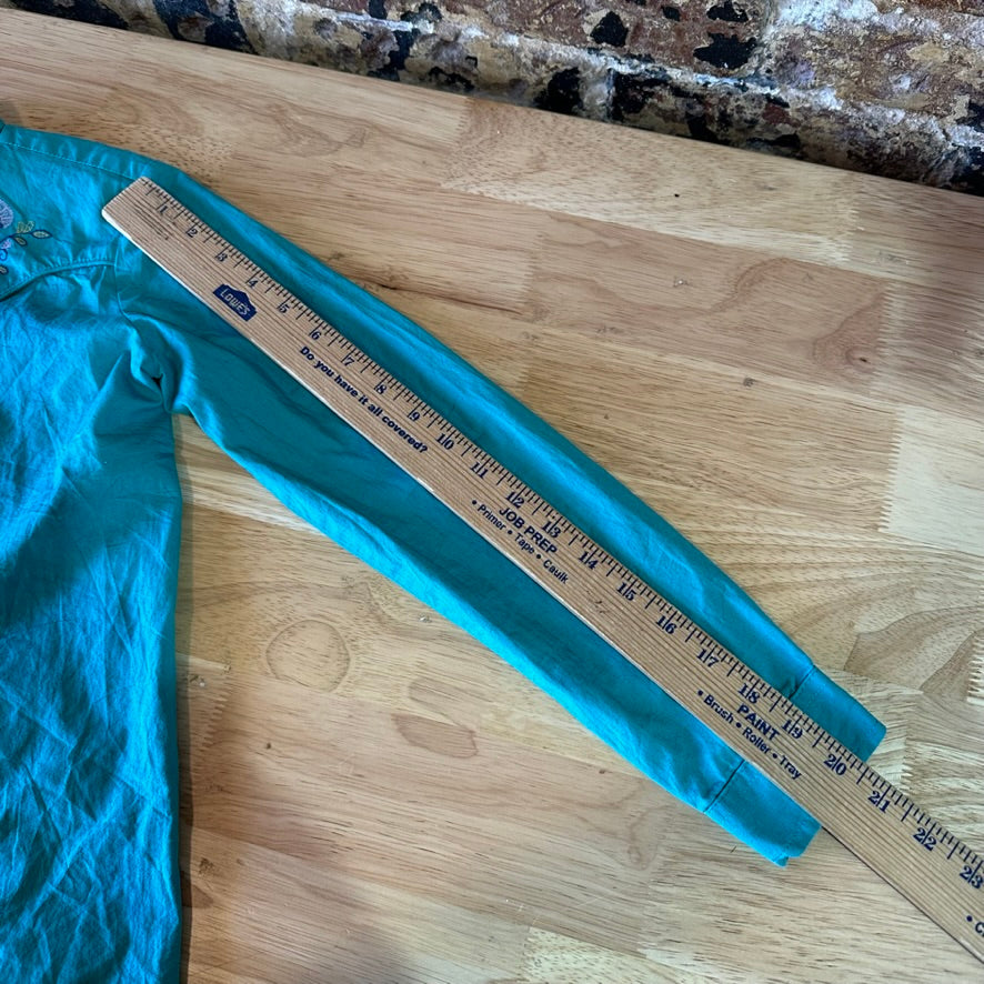 Wrangler Girls Shirt Size Large Western Pearl Snap Long Sleeve Teal