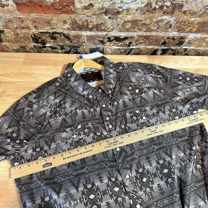 Rock & Roll Aztec Western Shirt Short Sleeve Snap Button Mens 2XL Brown
