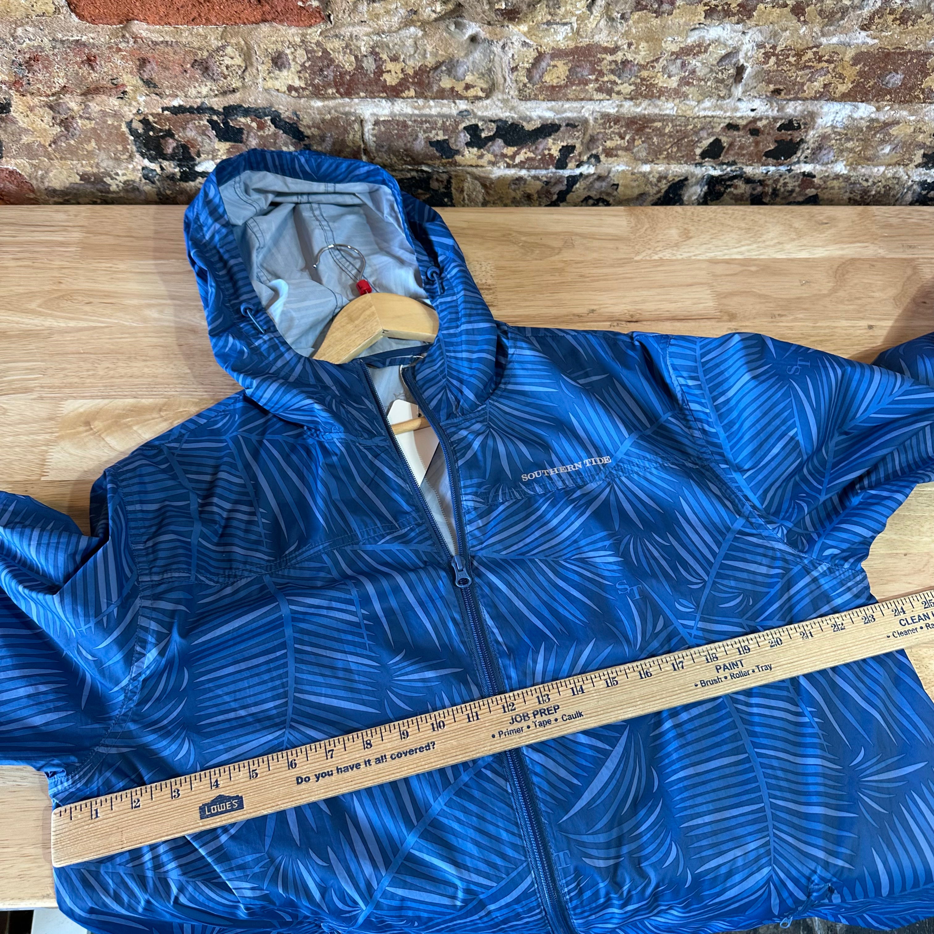 Southern Tide Men’s Windbreaker Hoodie Size Large Blue Palm Floral Full Zip