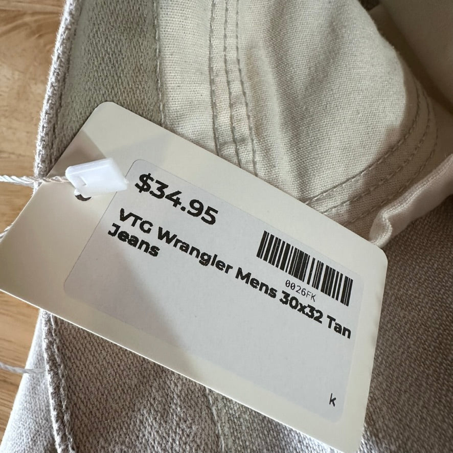 Vintage Wrangler Mens 30x32 Tan Jeans
