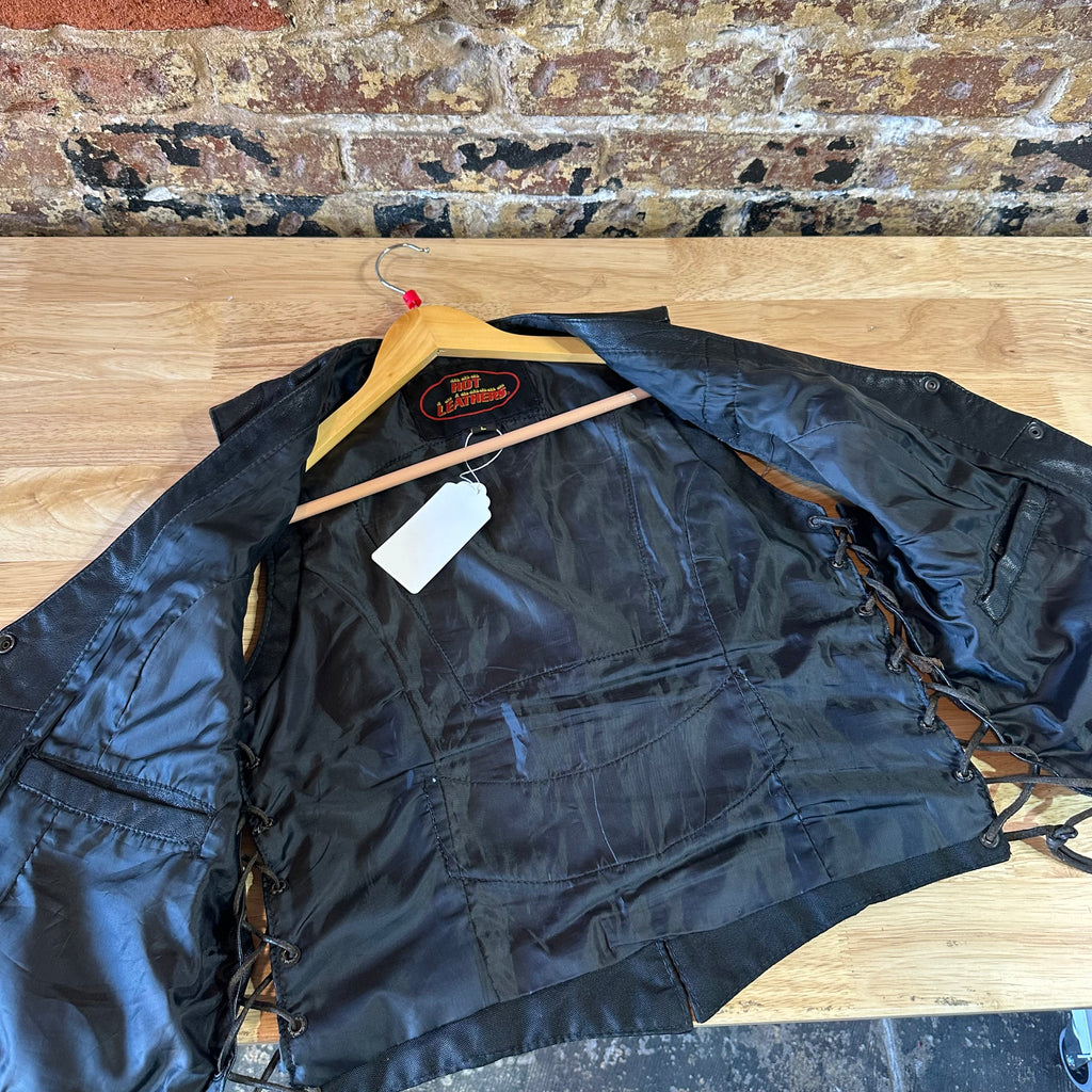 Vintage Hot Leathers Motorcycle Biker Vest Men’s L Black Moto 80s VTG Genuine