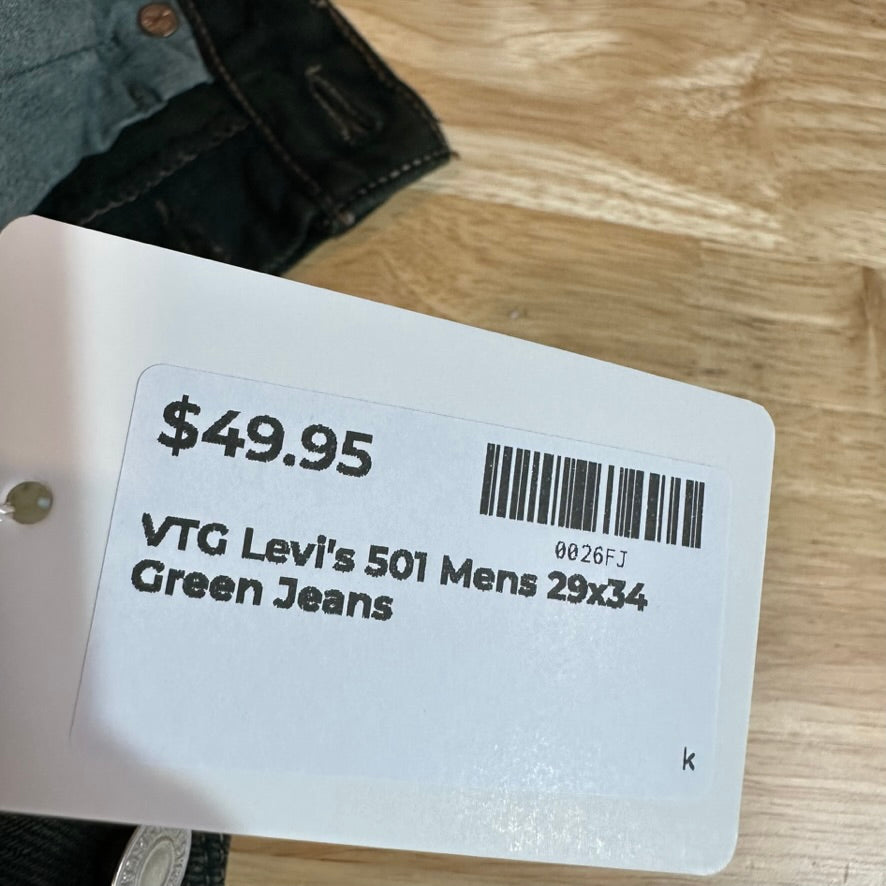 VTG Levis 501 Mens 29x34 Green Jeans