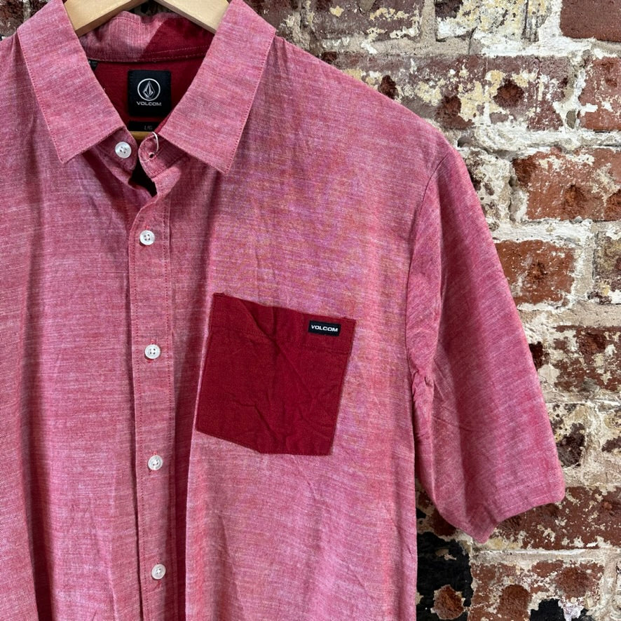 Volcom Short Sleeve Button Up Shirt Red Mens Large Beach Casual