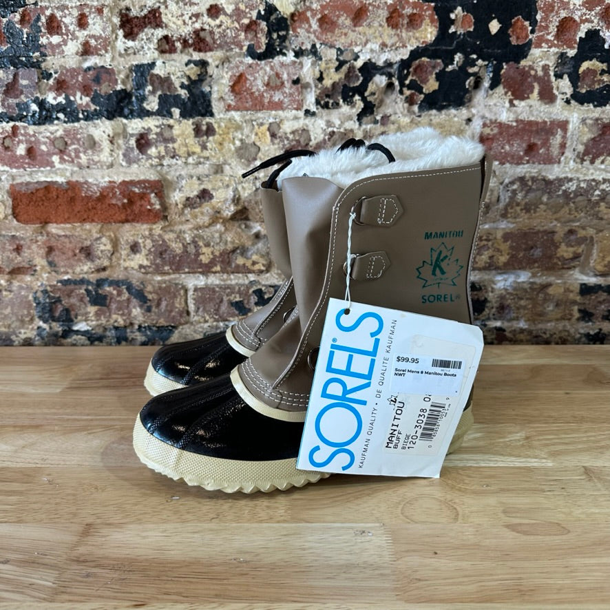 Sorel Manitou Boots Mens 8 Tan Waterproof Fleece Nubuck Leather Rubber Winter