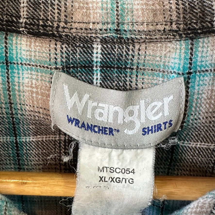 Wrangler Wrancher Flannel Shirt Mens XL Pearl Snap Button Long Sleeve Plaid