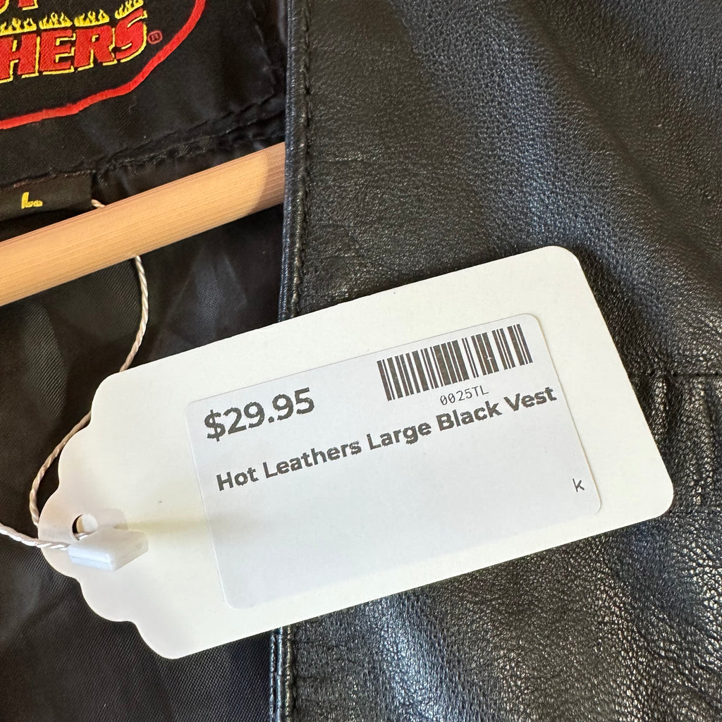 Vintage Hot Leathers Motorcycle Biker Vest Men’s L Black Moto 80s VTG Genuine