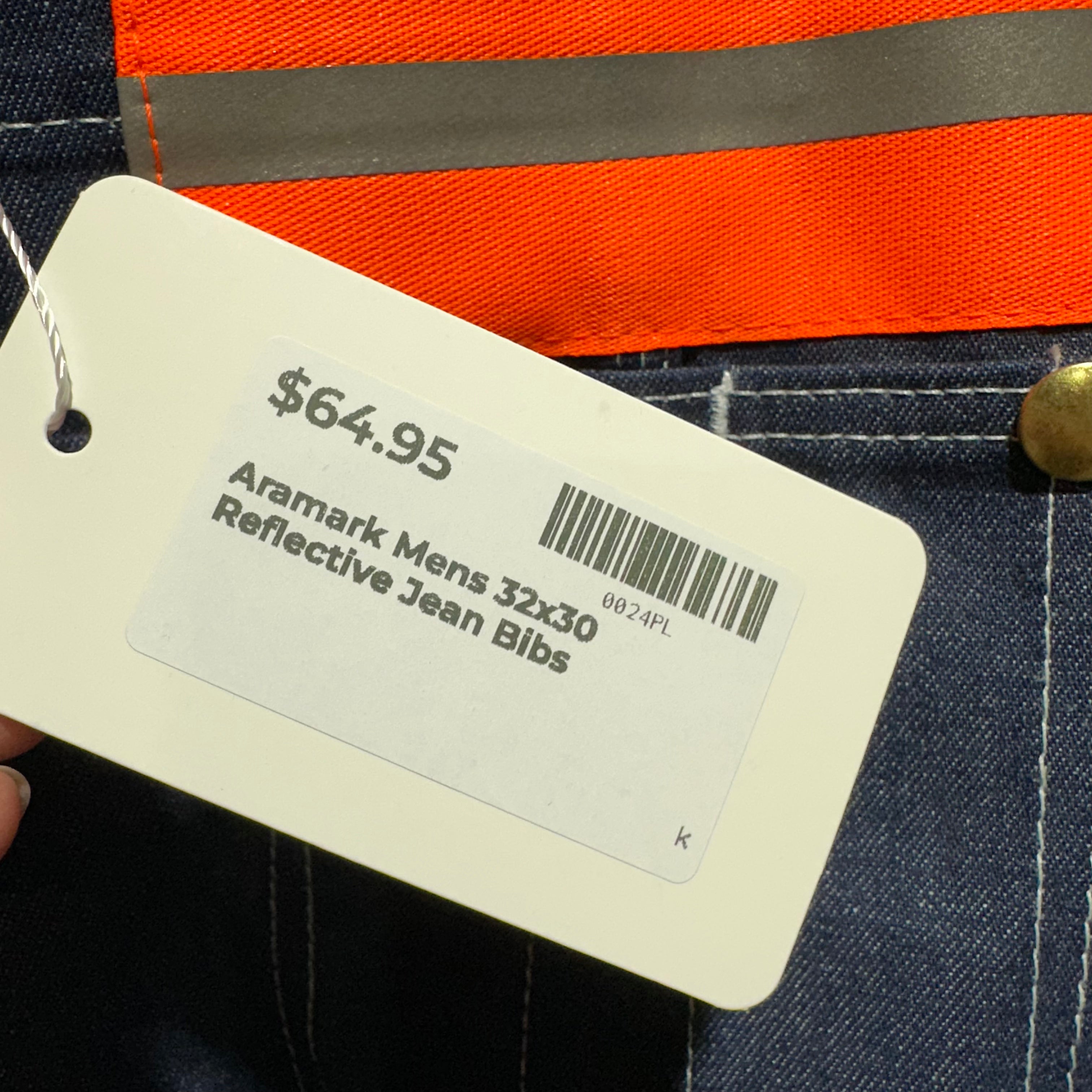 Aramark Mens 32x30 Reflective Jean Bib Overalls