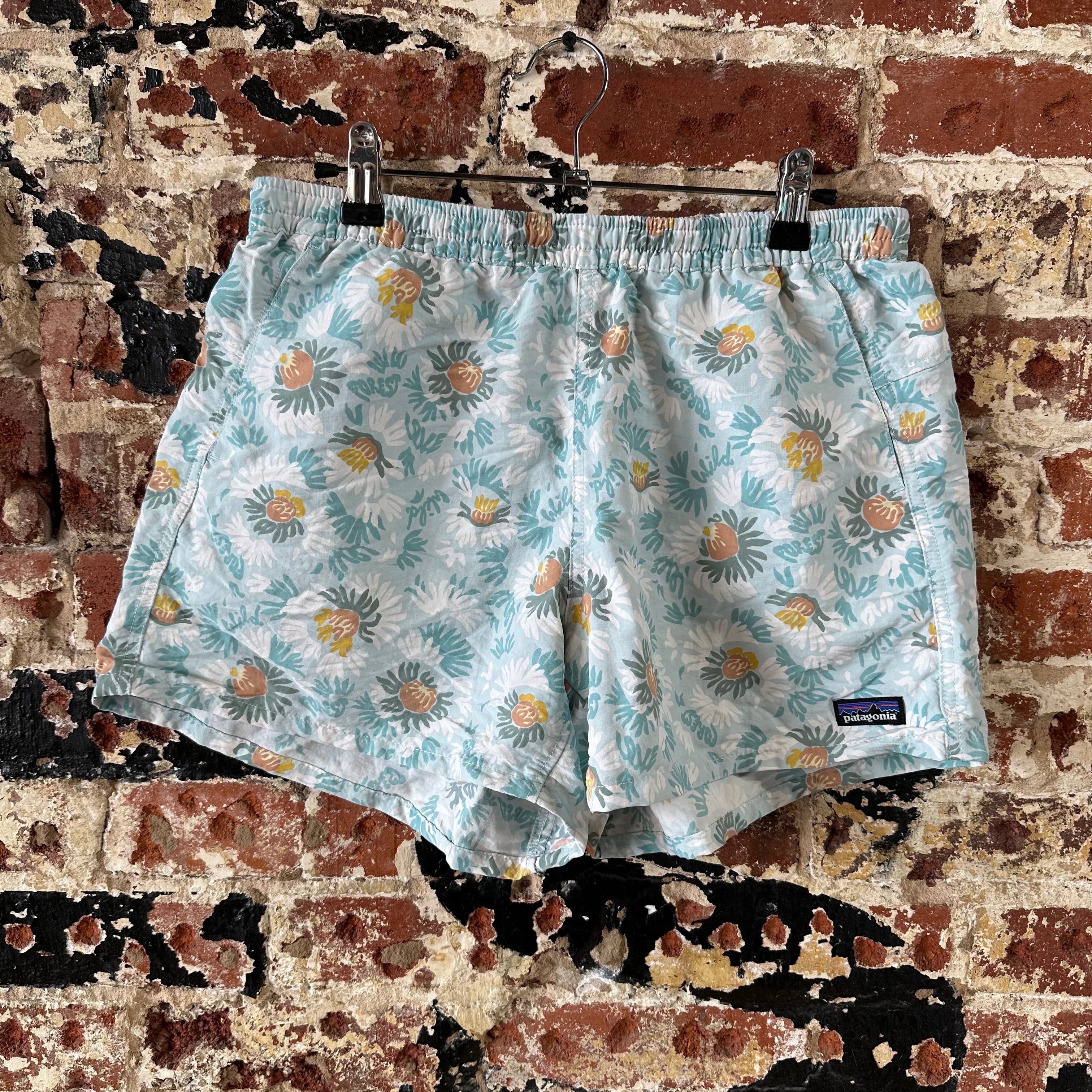Patagonia Barely Baggies Shorts Womens Medium Blue White Floral 29x4"