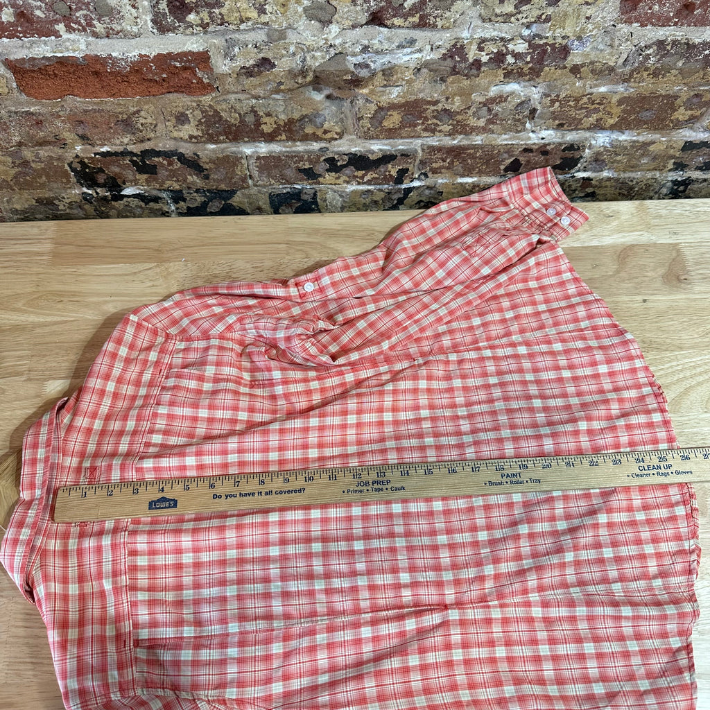 Duluth Trading Womens Medium Button Up Shirt Orange Plaid Long sleeve vented