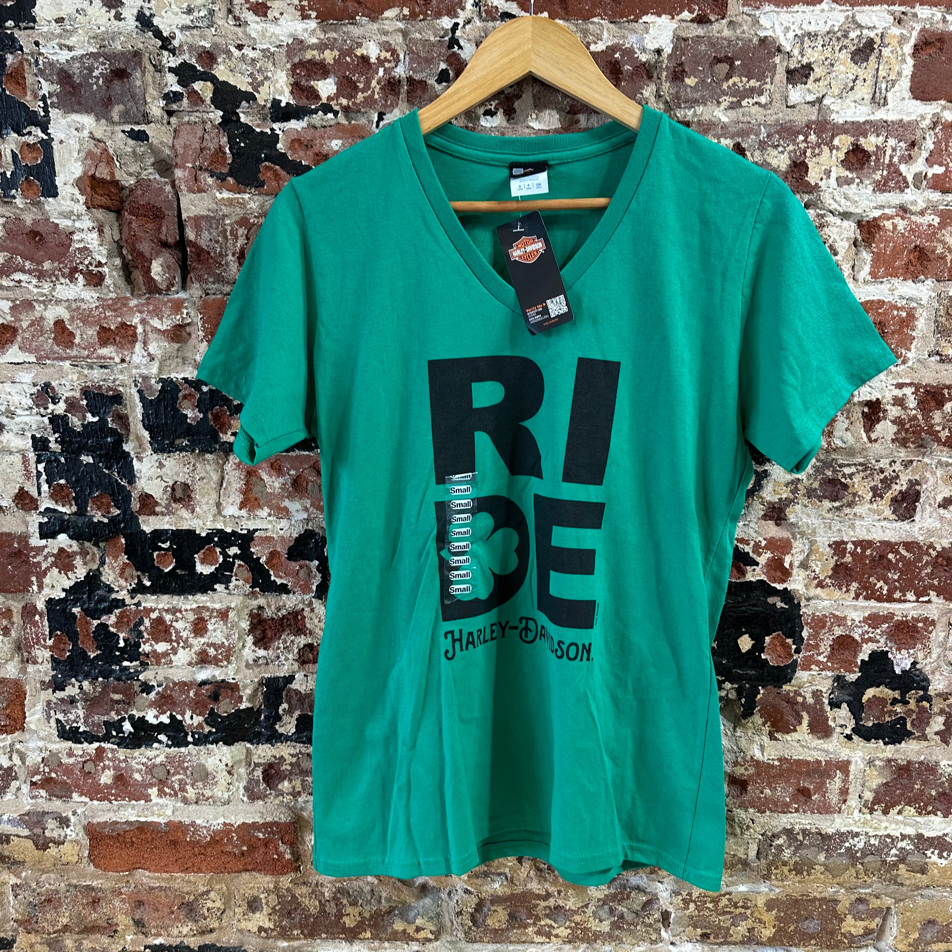 Harley Davidson Women's Small Short Sleeve Green T-Shirt V-Neck NEW
