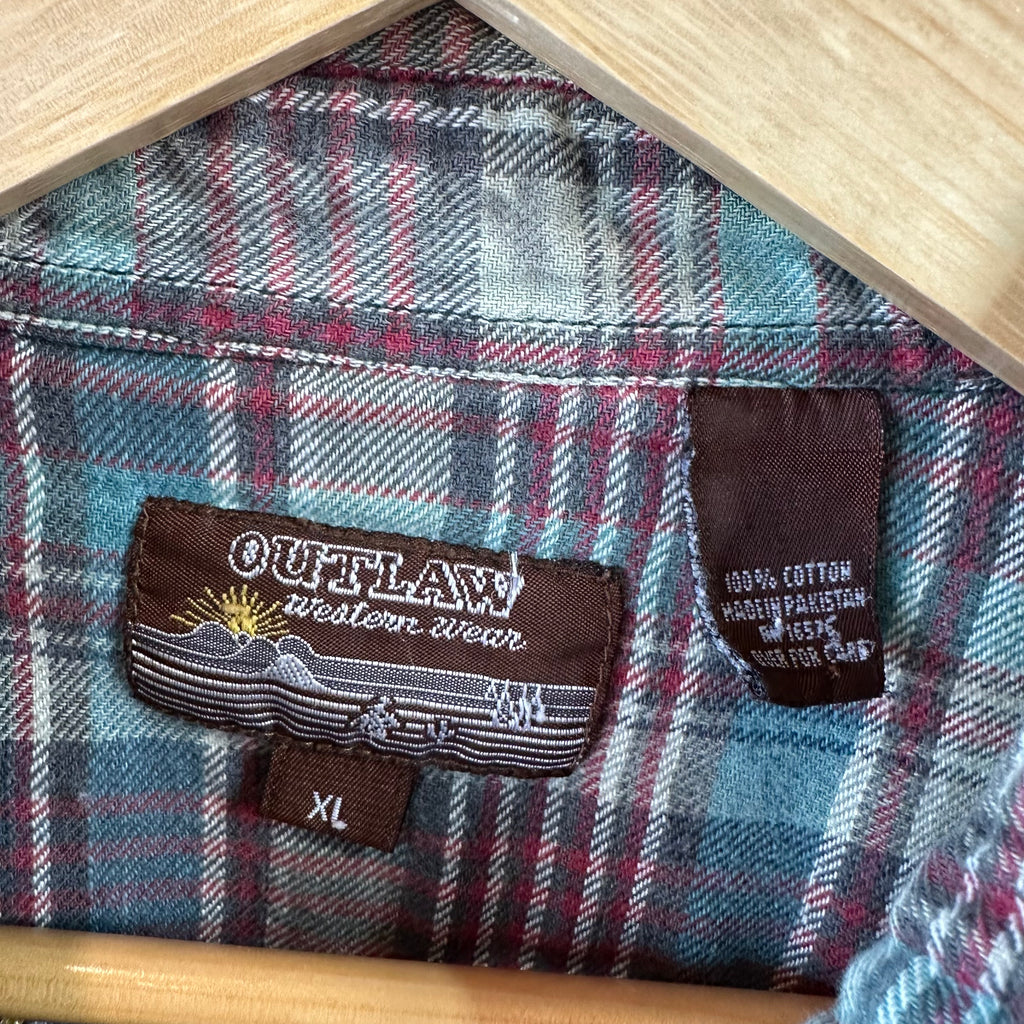 VTG Outlaw Mens XL L/S Western Flannel Shirt