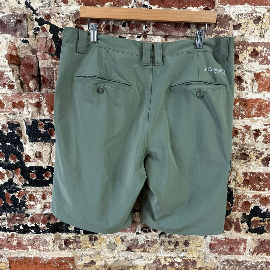 Columbia PFG Shorts Mens 34 Green Fishing Outdoor Hiking 9" inseam
