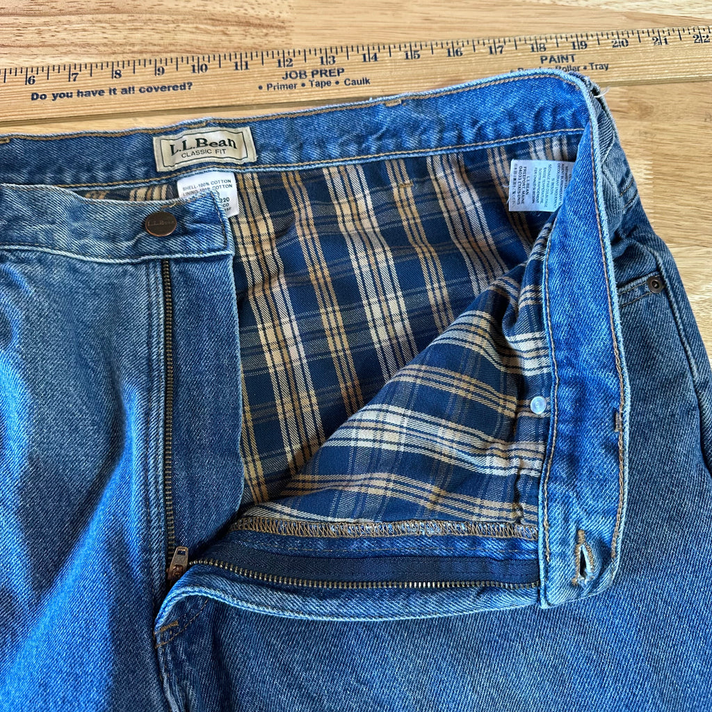 LL Bean Mens 38x30 Flannel lined Blue Jeans
