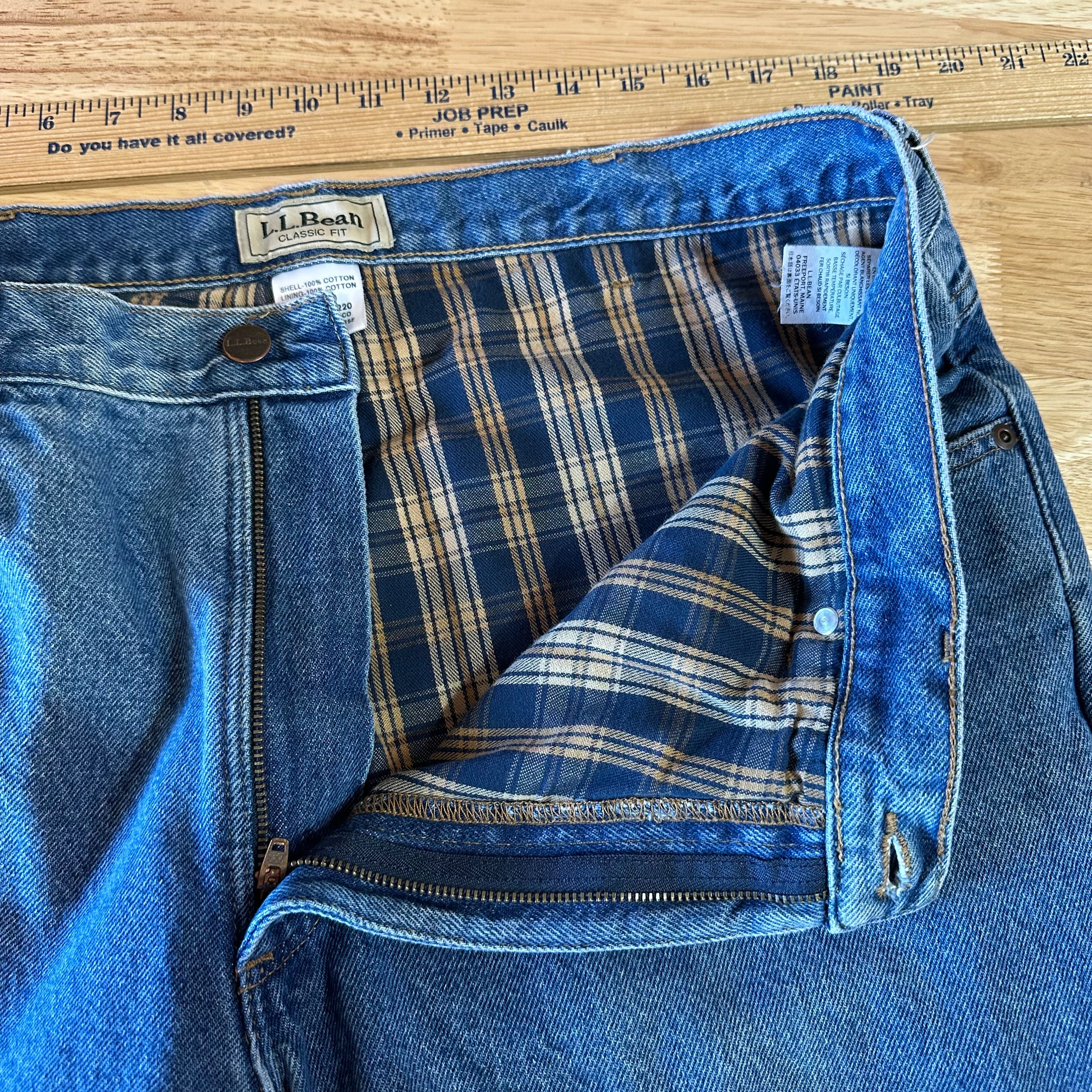 LL Bean Mens 38x30 Flannel lined Blue Jeans