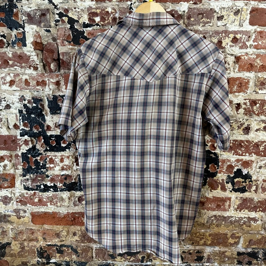 Plains Button Up Shirt Mens Medium Western Short Sleeve
