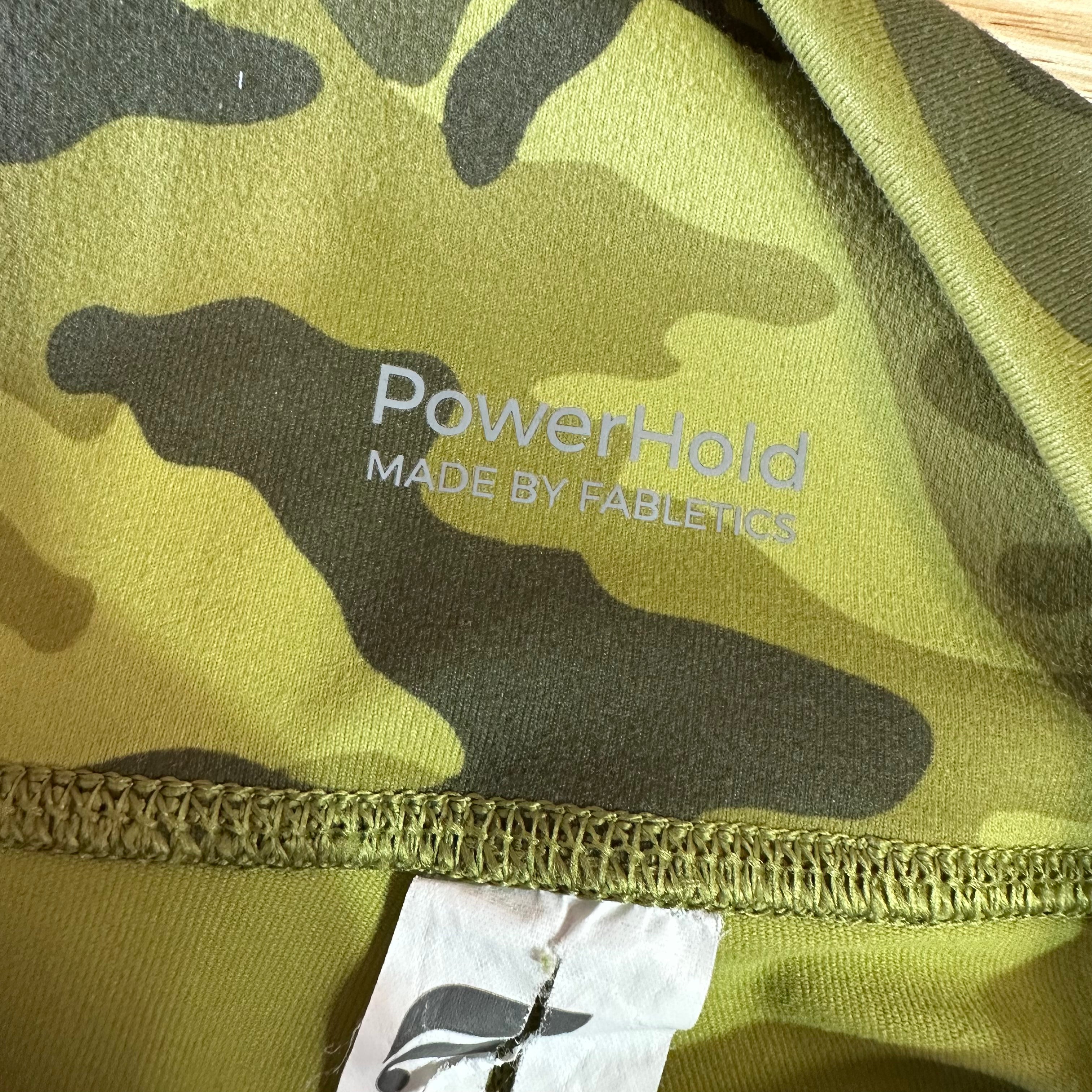 Fabletics Green Camo Powerhold Athletic Biker Shorts Womens Medium